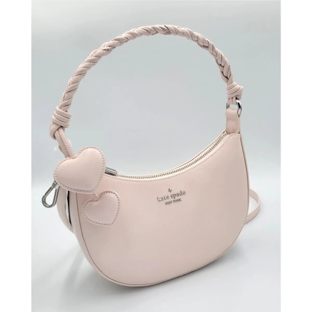 Nova Braided Strap Shoulder Leather Bag Light Pink Heart Charm by Kate Spade
