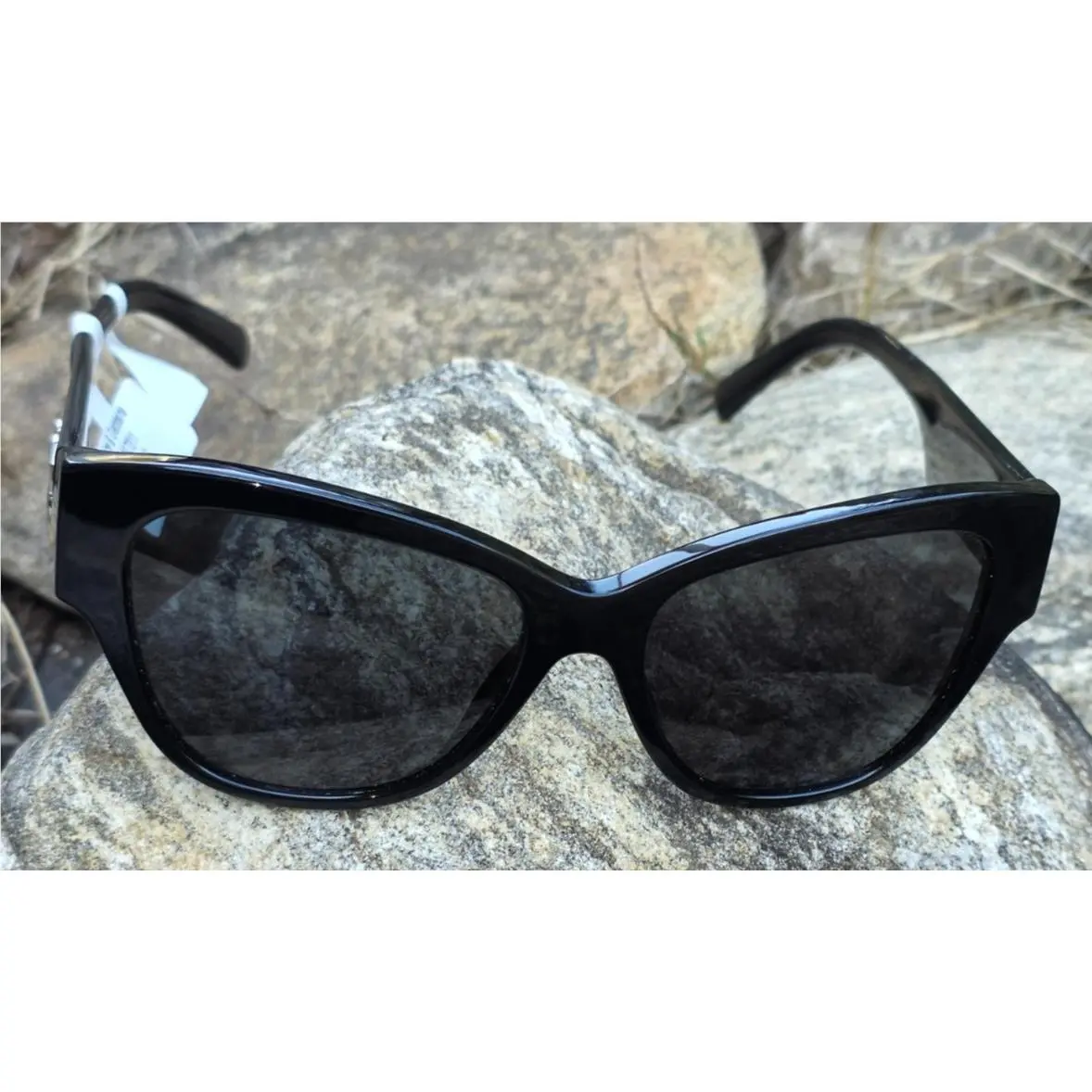 Dolce Gabbana DG4449 501/87 Shiny Black Frame Silver Logo Butterfly Sunglasses