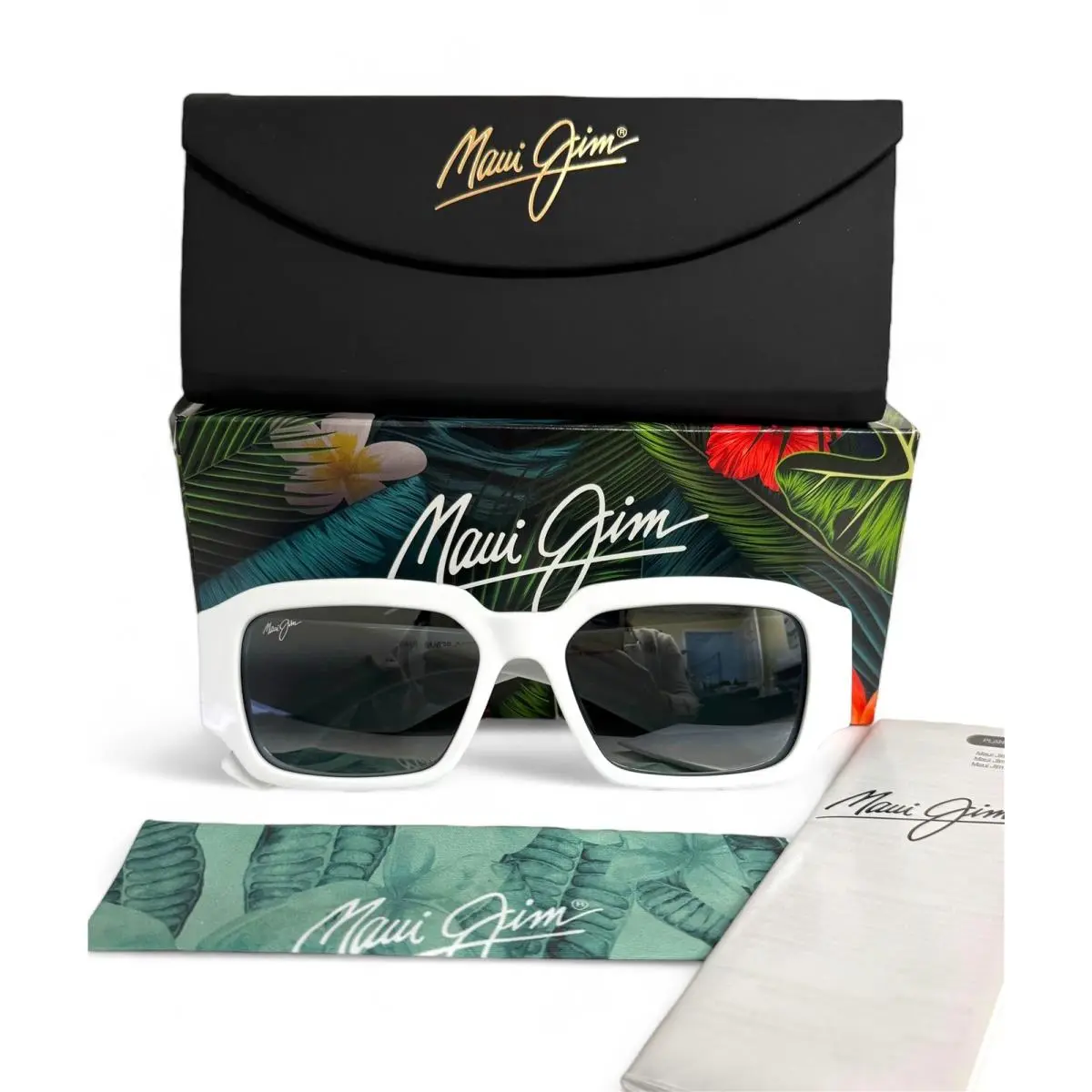 Kupale Sunglasses MJ 639-05 Polished White Gray Polarized Mirror W/case by Maui Jim