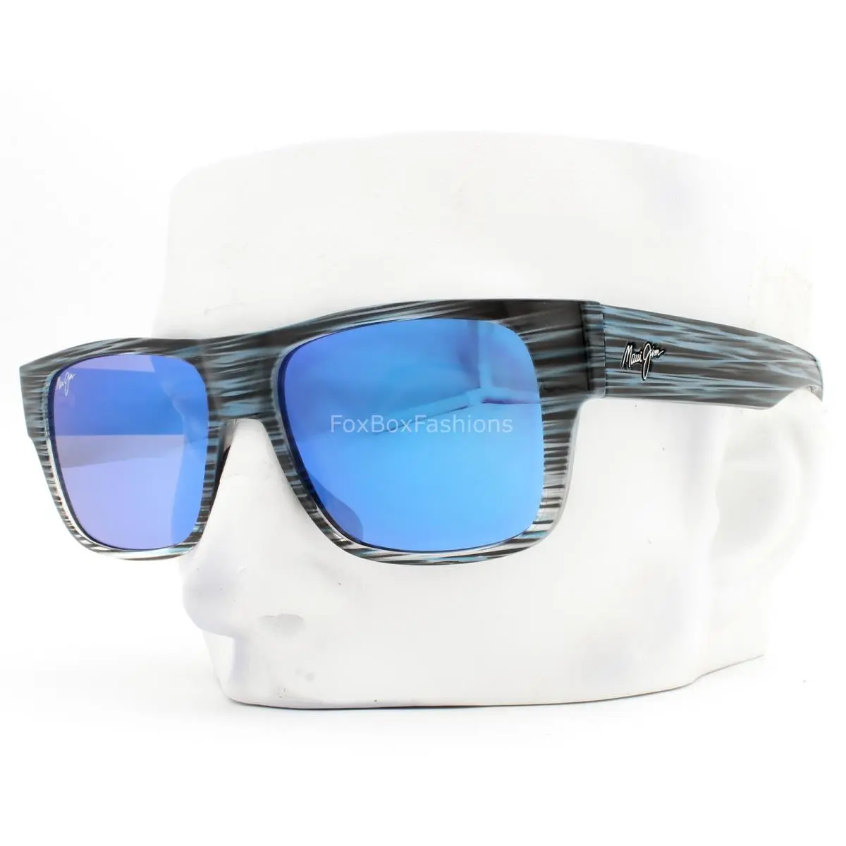 Keahi Sunglasses Blue Black Stripe Polarized Glass MJ 873-03 with Case by Maui Jim