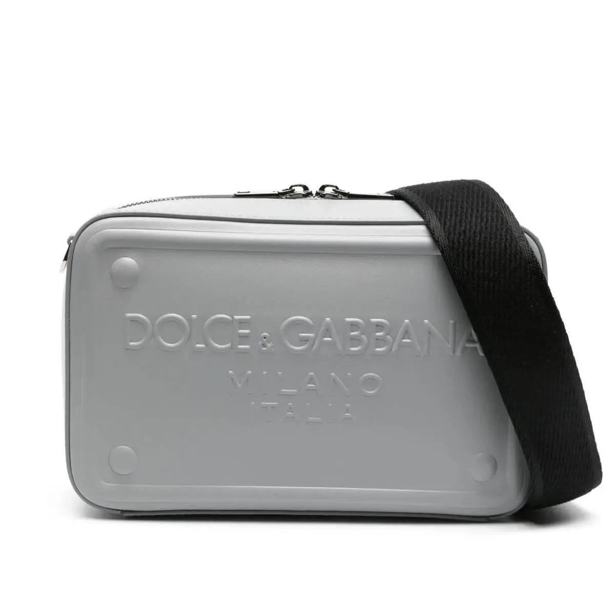 Dolce Gabbana Mens Leather Belt Bag Grey Raised Logo Crossbody Shoulder Pack
