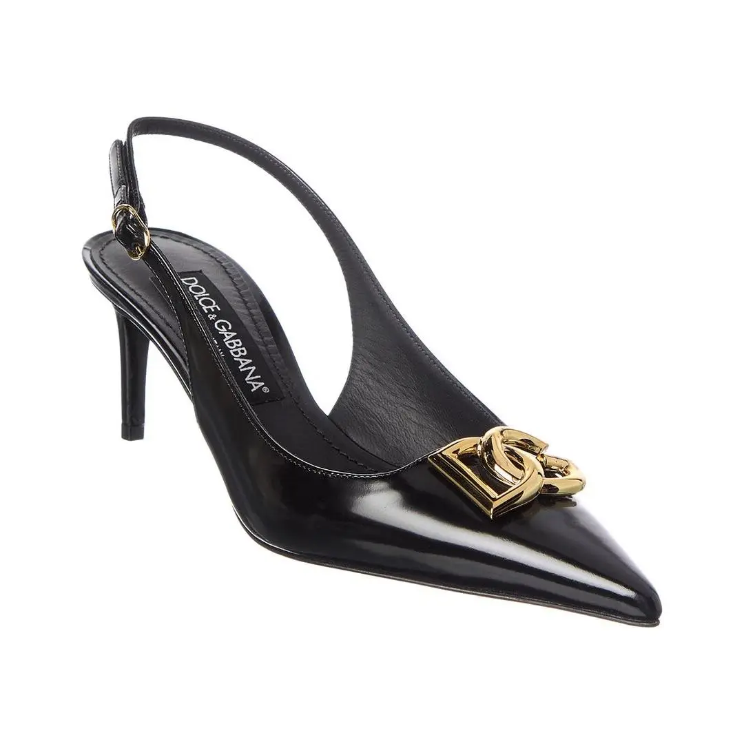 Dolce Gabbana Dg Logo Patent Slingback Pump Women`s Black 36 by Dolce & Gabbana