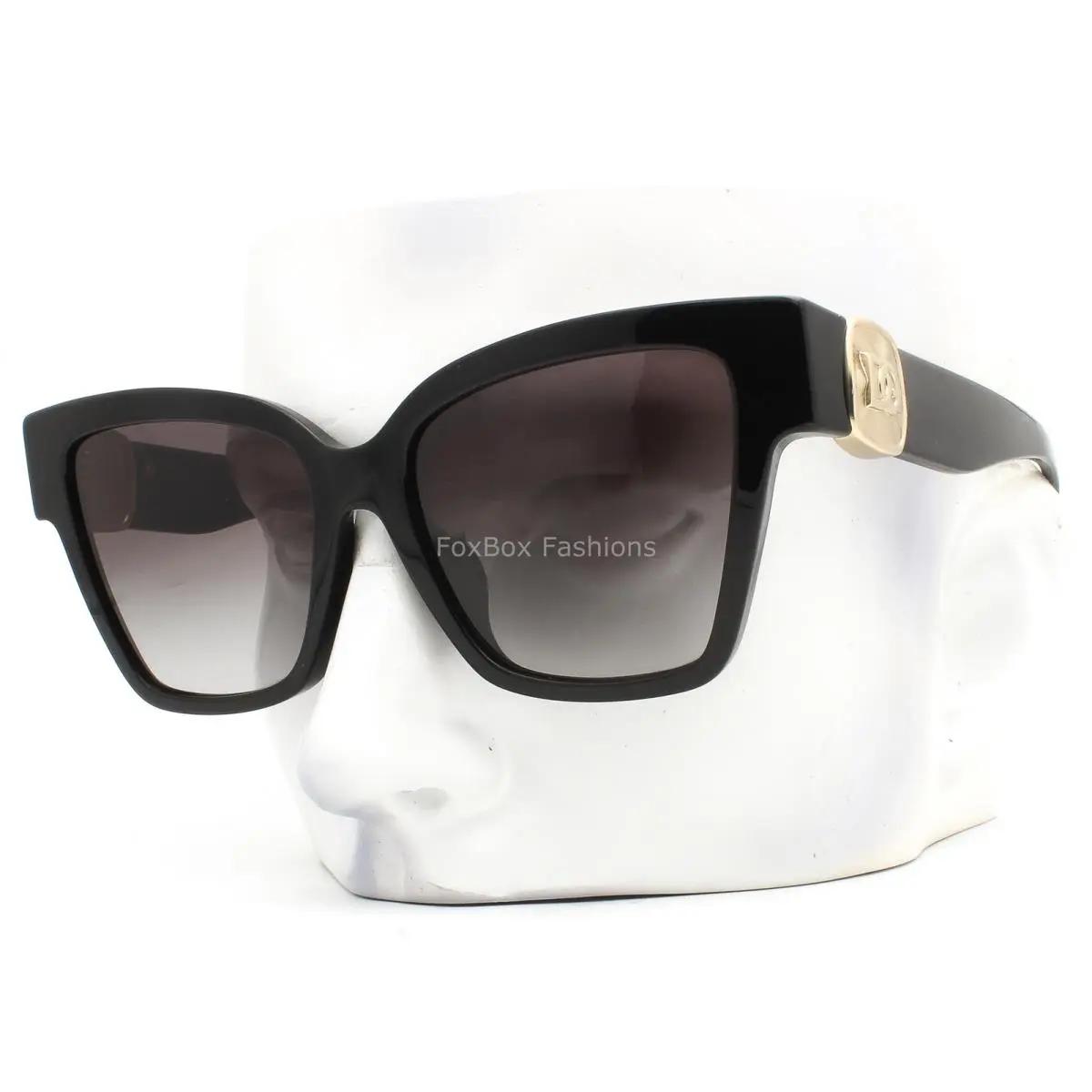 Dolce Gabbana Sunglasses DG4470F 501/8G Polished Black Pale Gold Logo with Case by Dolce & Gabbana