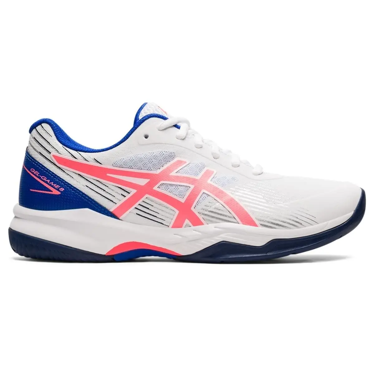 Asics Women`s Gel-game 8 Court Shoes 7.5 US White/blazing Coral Rare Color