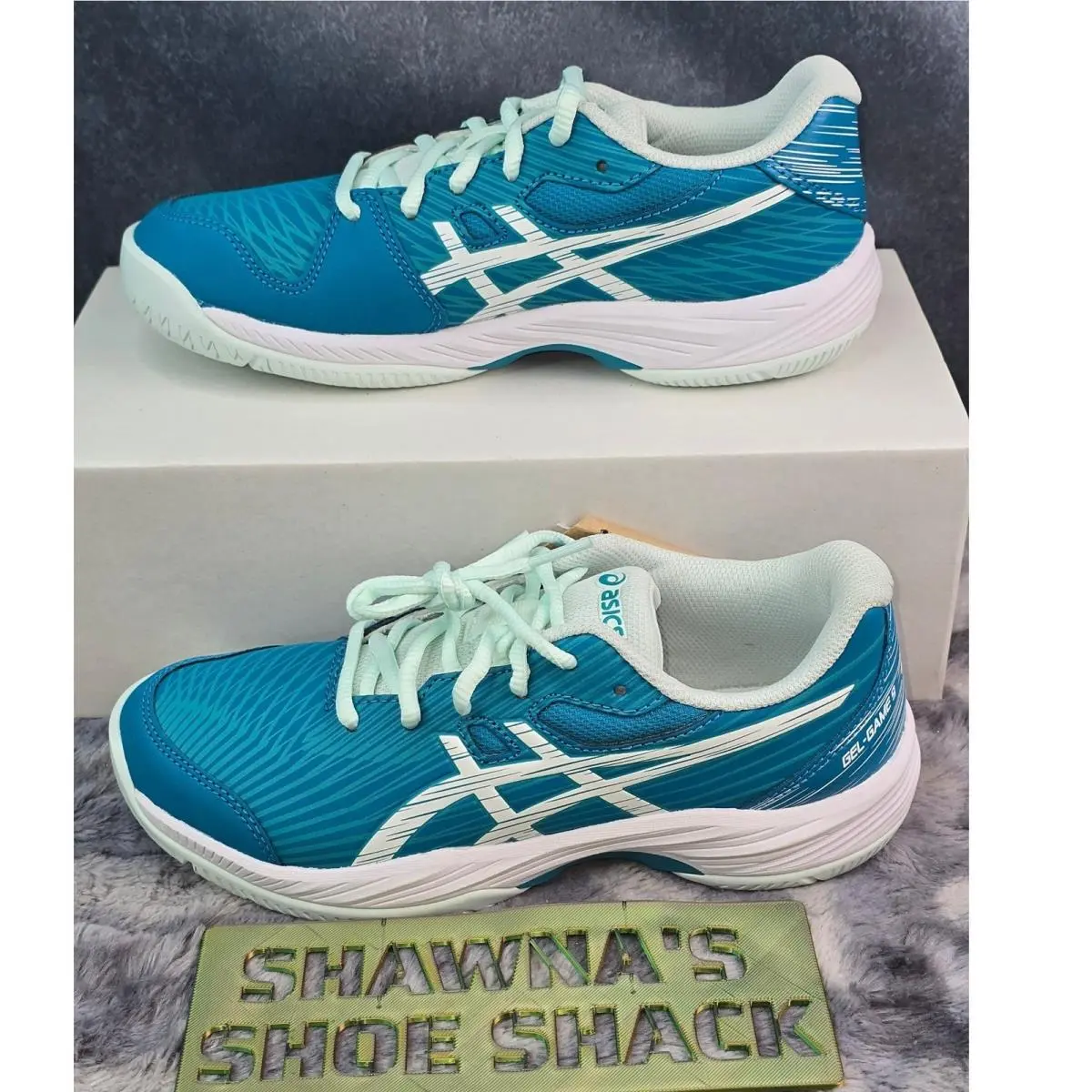 Asics Gel-game 9 Tennis Shoes Turquoise White Athletic Sneakers Kids SZ 4.5