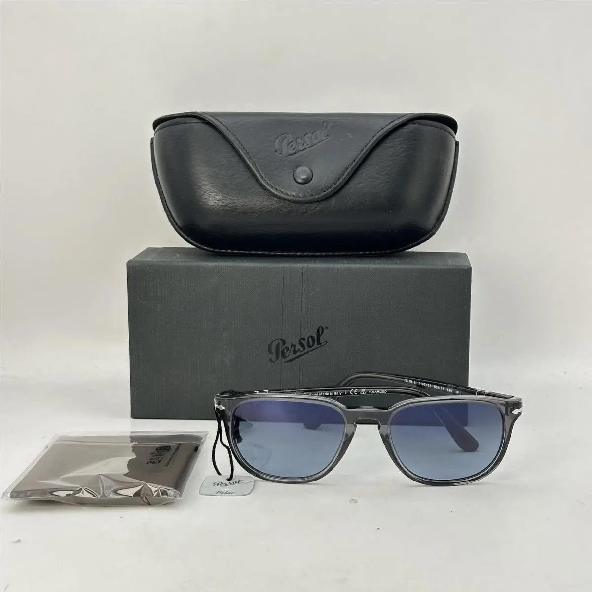 Unisex Square Gradient Polarized Sunglasses PO3019S Transparent Gray/blue by Persol