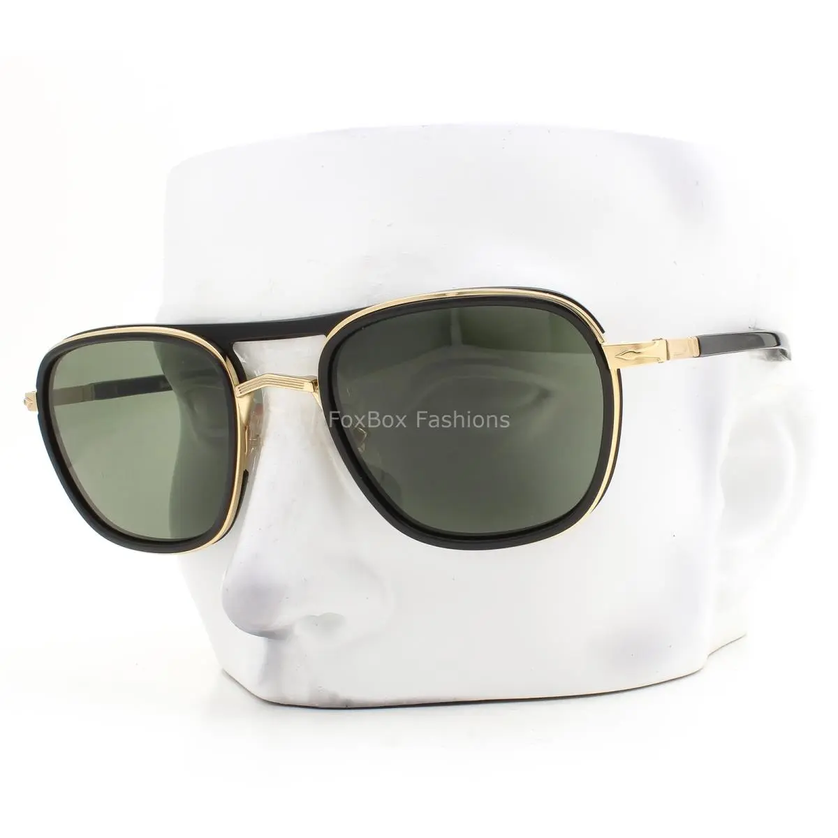 Sunglasses PO 2484S 1143/31 Shiny Black Pale Gold Green Glass 52mm W/case by Persol