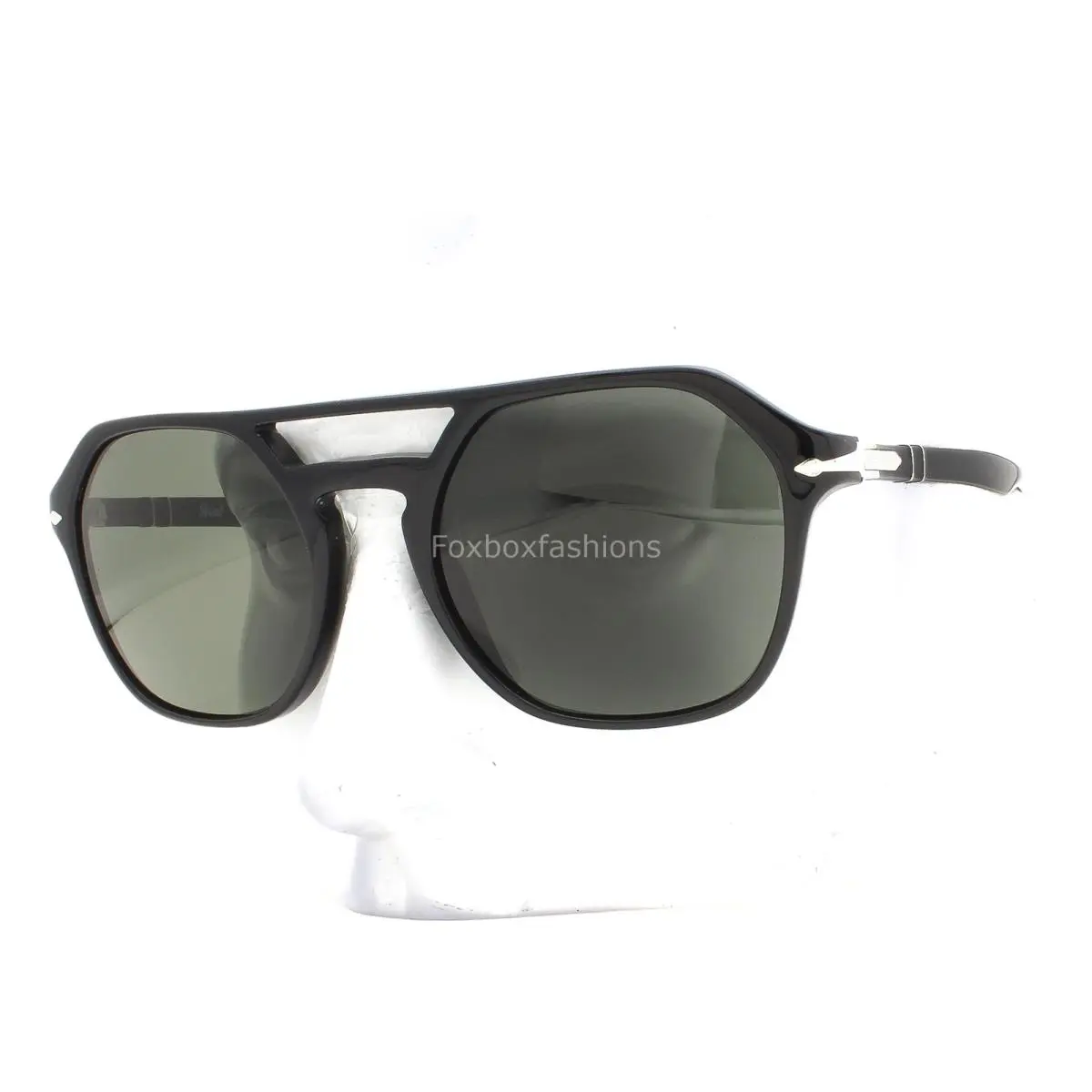 Sunglasses PO3206S 95/58 Glossy Black Polarized Green Glass with Case by Persol