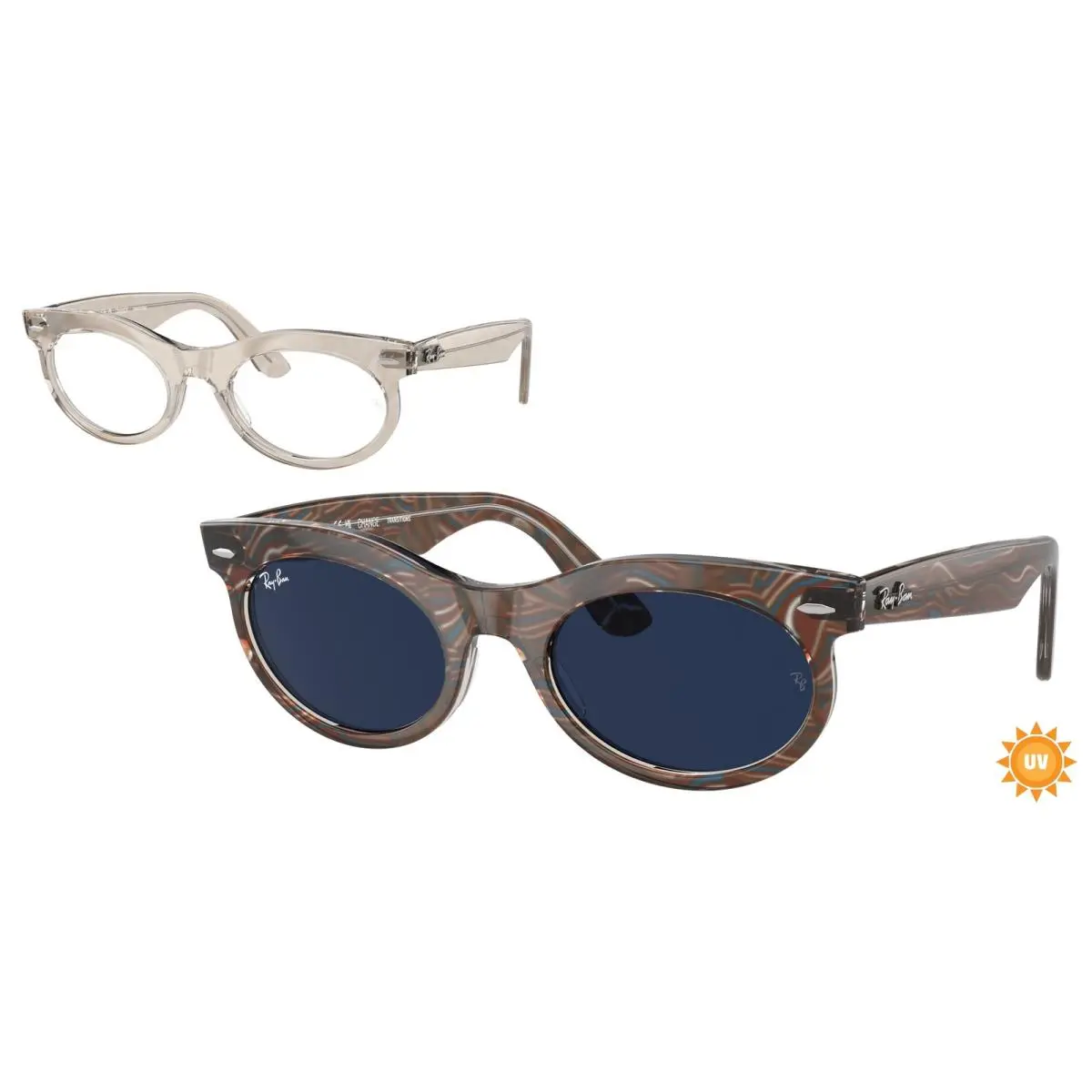 Ray-ban RB 2242 F Wayfarer Oval Photo Waves Grey 1383GG Size 53 Sunglasses