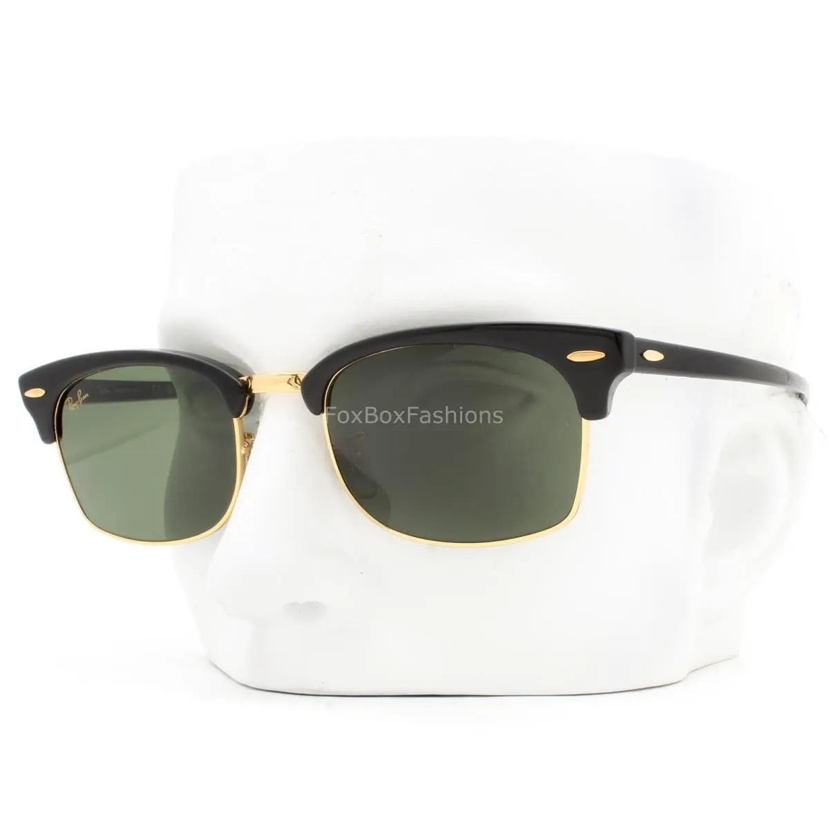 Ray-ban Clubmaster Square Sunglasses Black Gold Green Glass RB3916 1303/31 Wcase by Ray-Ban