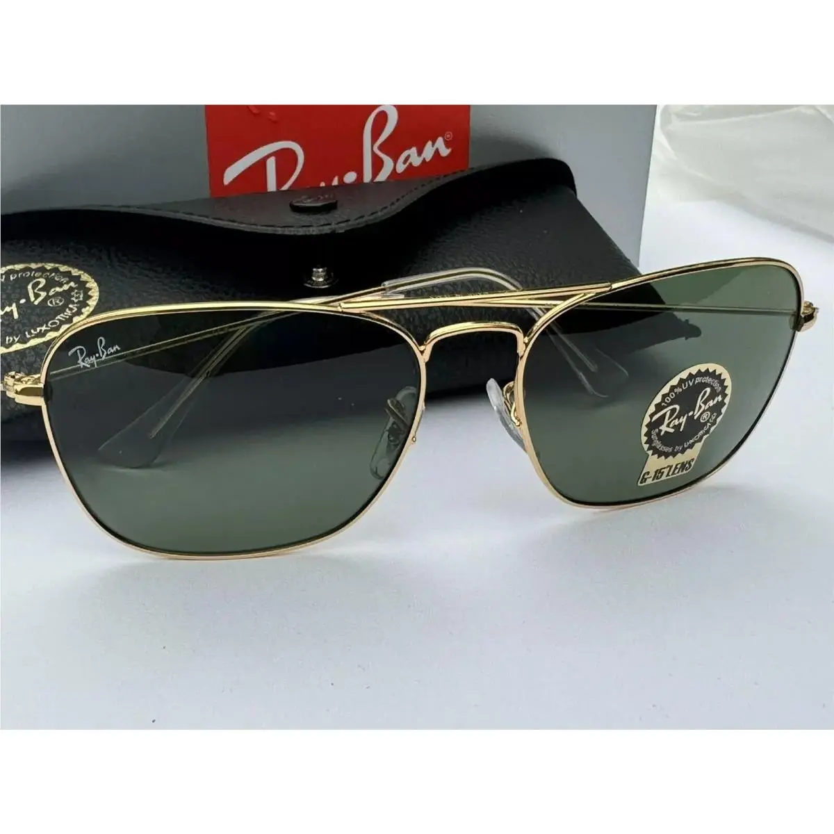 Ray-ban RB3136 001 Caravan Polished Arista Gold / G-15 Green Sunglasses 58mm by Ray-Ban