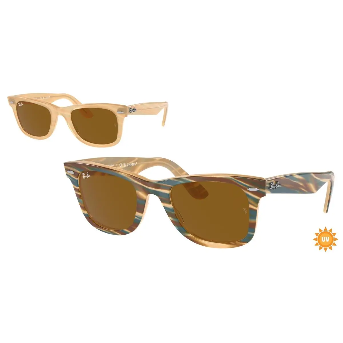 Ray-ban RB 2140 F Wayfarer Photo Striped Brown B 140833 Size 52 Sunglasses by Ray-Ban