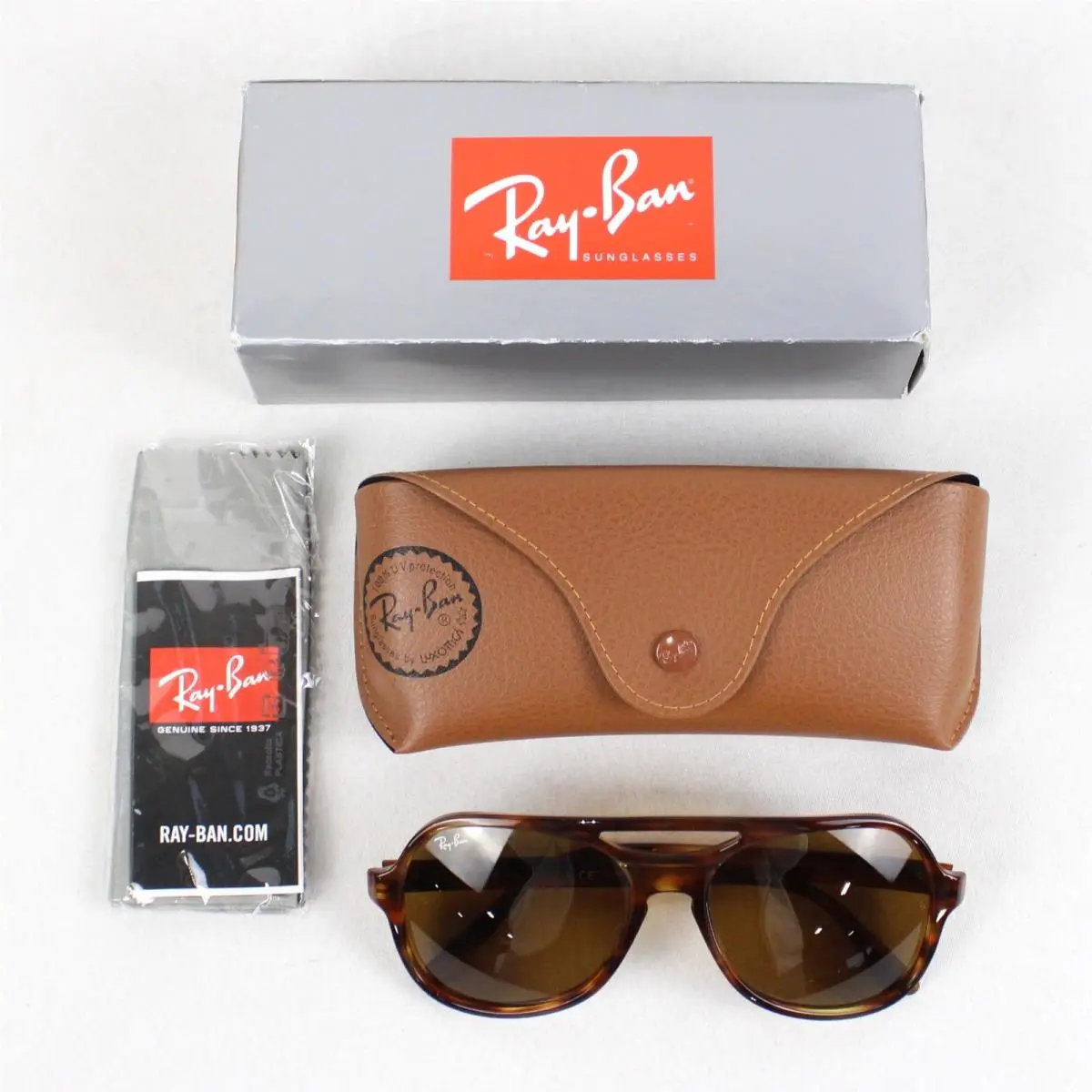 Ray-ban Powderhorn Sunglasses In Striped Havana/brown Lenses Unisex RB4357 by Ray-Ban