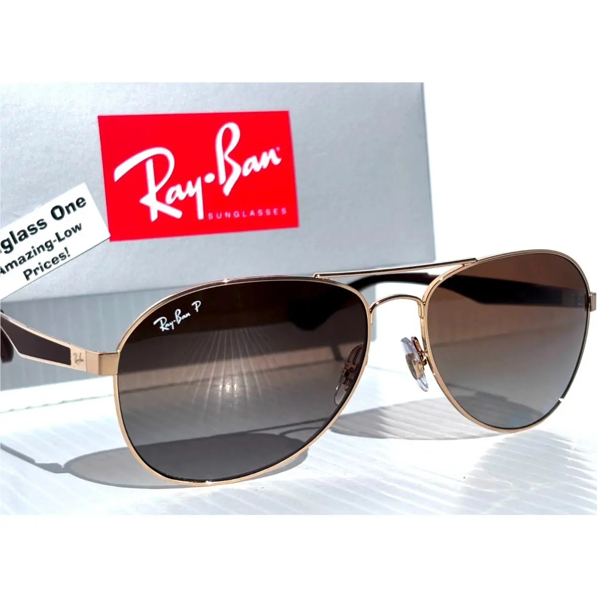 Ray Ban Arista Gold Polarized Gradient Light Grey Brown Sunglass RB 3549 001/T5 by Ray-Ban