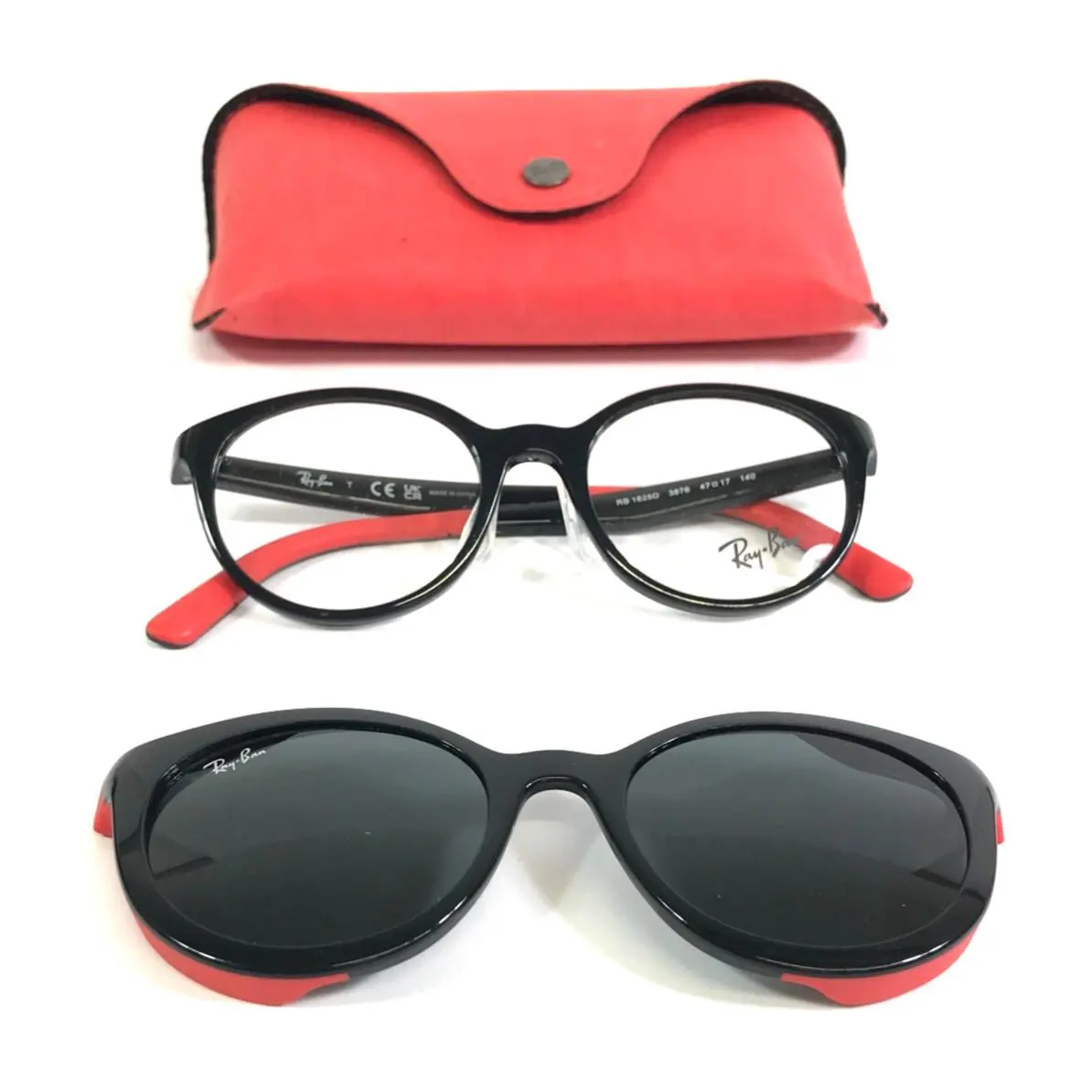 Ray-ban Kids Eyeglasses Frames RB1625D 3876 Asian Fit Red with Clip On 47-17-140 by Ray-Ban