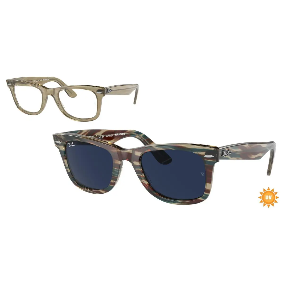 Ray-ban RB 2140 F Wayfarer Photo Striped Grey Tr 1387GG Size 52 Sunglasses by Ray-Ban