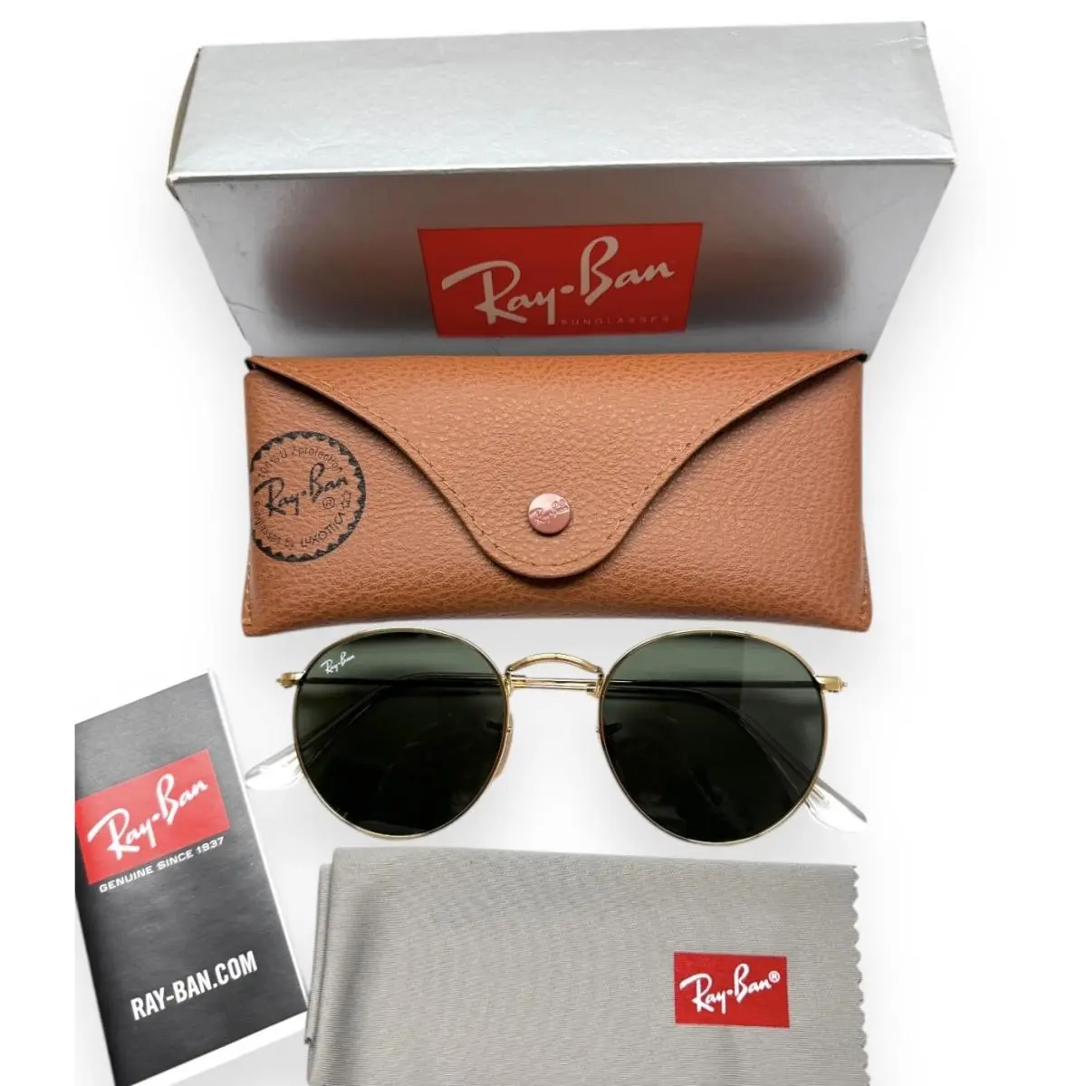 Ray-ban Sunglasses RB 3447 001 Polished Gold Green Glass Lens 50mm with Case by Ray-Ban