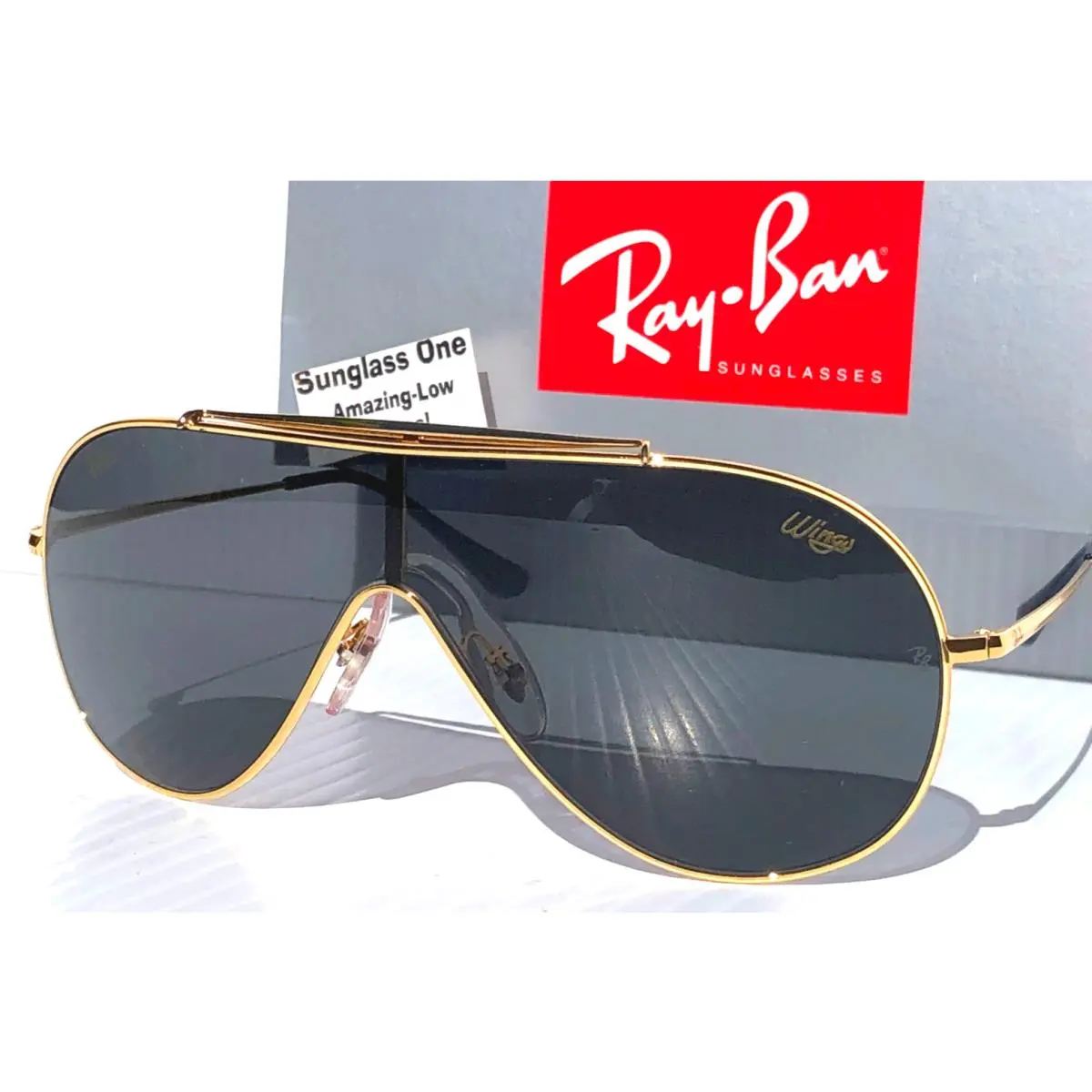 Ray Ban Wings Legend Gold Metal Frame Dark Grey Lens Sunglass RB 3597 9246/87 by Ray-Ban