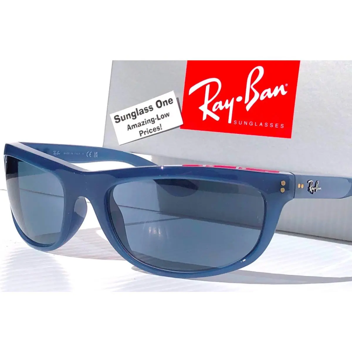 Ray Ban Balorama Opal Blue Frame Blue Lens Sunglass RB 4089 6042/R5 by Ray-Ban