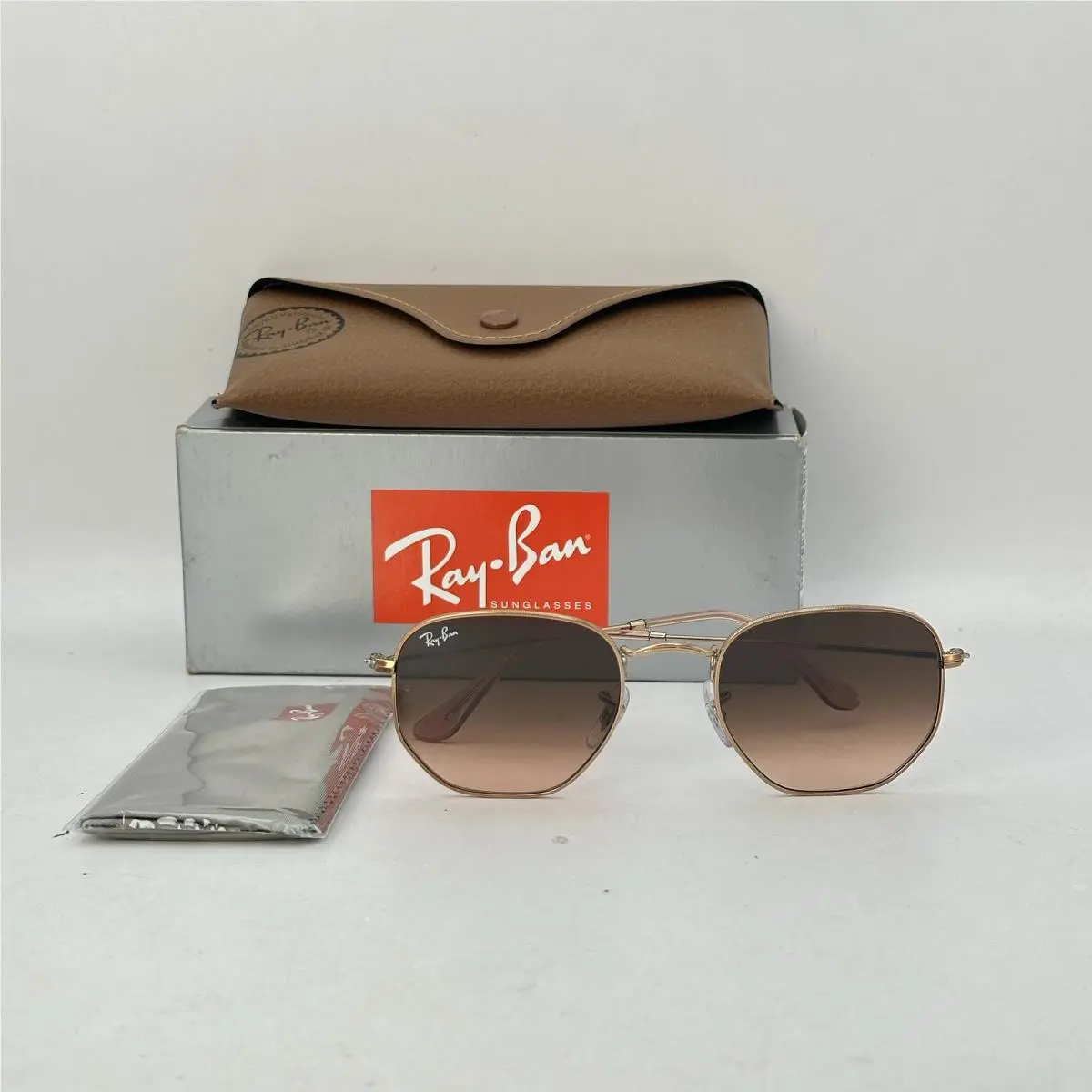 Ray Ban Unisex Hexagonal Flat Thin Metal Gradient Sunglasses RB3548N Copper by Ray-Ban