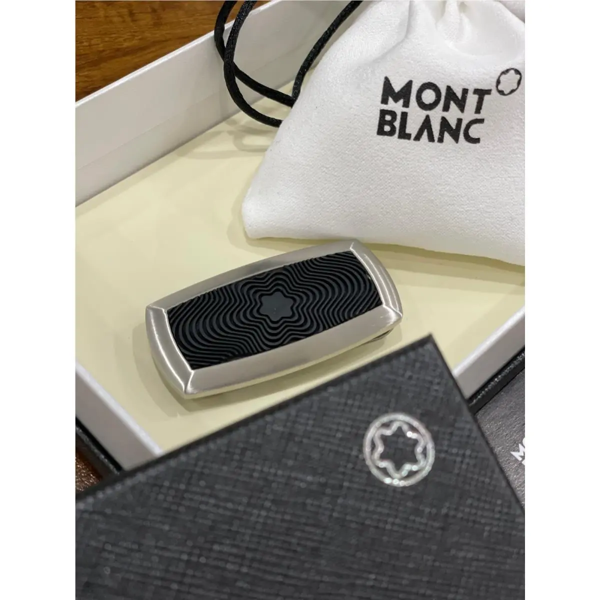 Montblanc Money Clip Stainless Steel Onyx Black Rubber Star MB