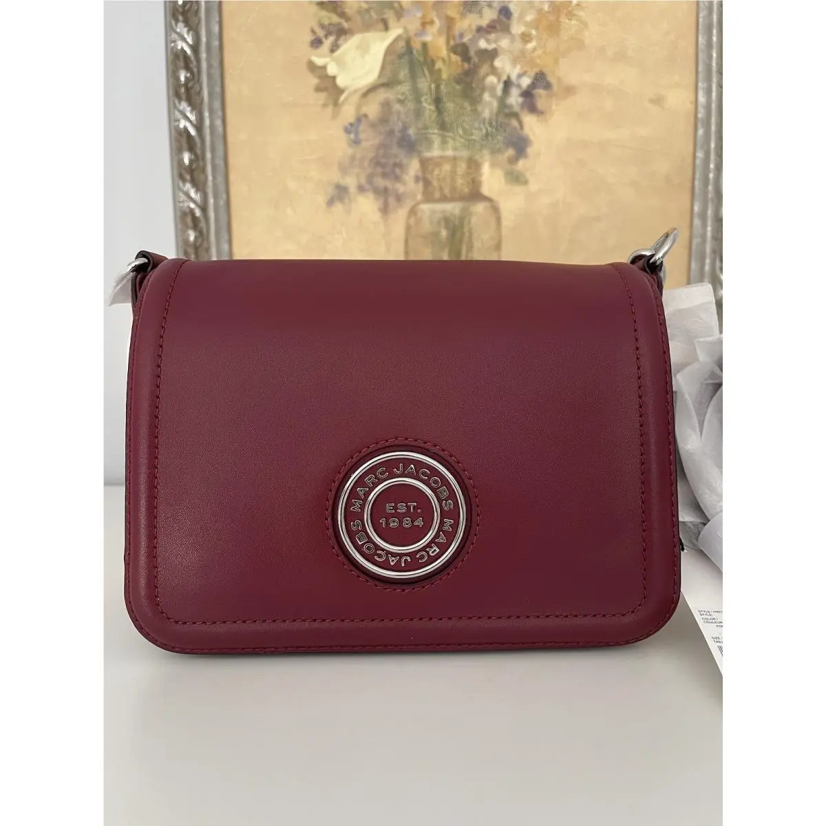 Full Flap Logo Shoulder Crossbody Bag Leather Handbag Burgundy by Marc Jacobs
