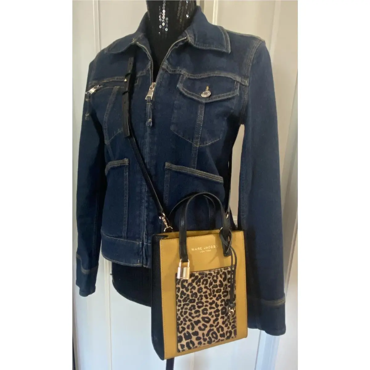 🆕 Marc Jacobs Mini Leather Tote w/ Leopard Front Pocket Crossbody Bag