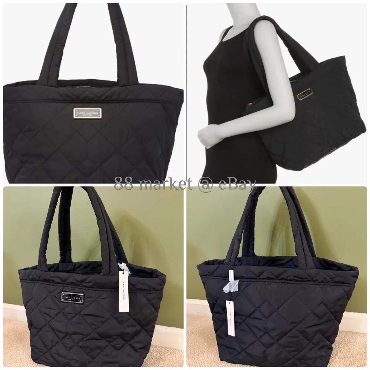 Marc Jacobs Black Quilted Tote Medium Puffer Designer Bag Everyday Classic