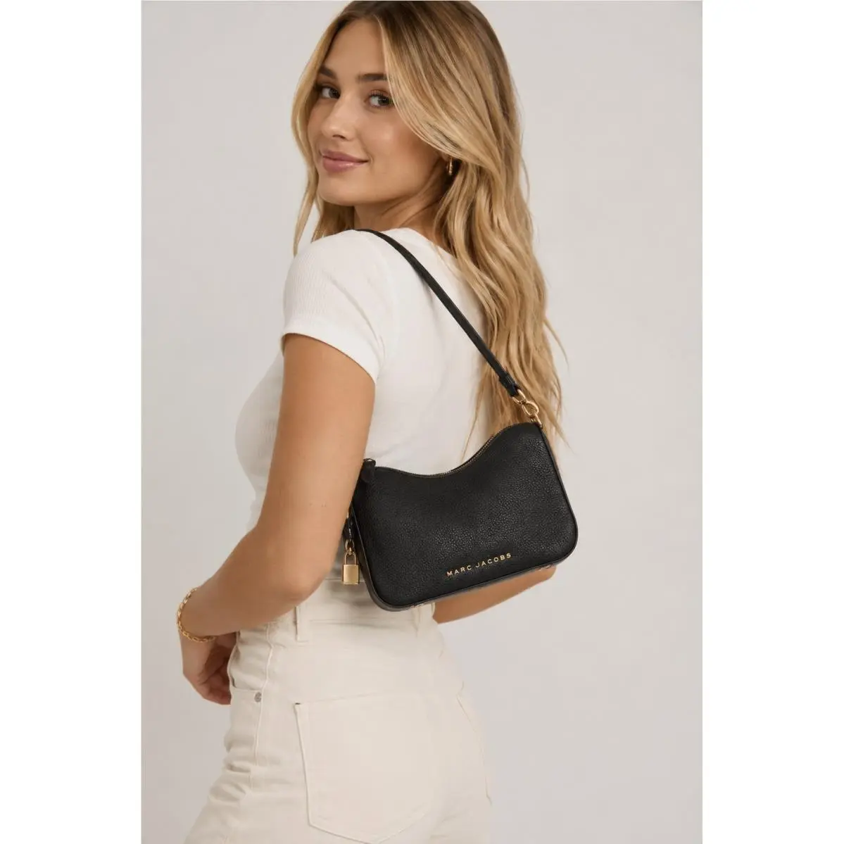 Marc Jacobs Mini Dual Bag Black Pebbled Leather Shoulder Bag Gold Hardware