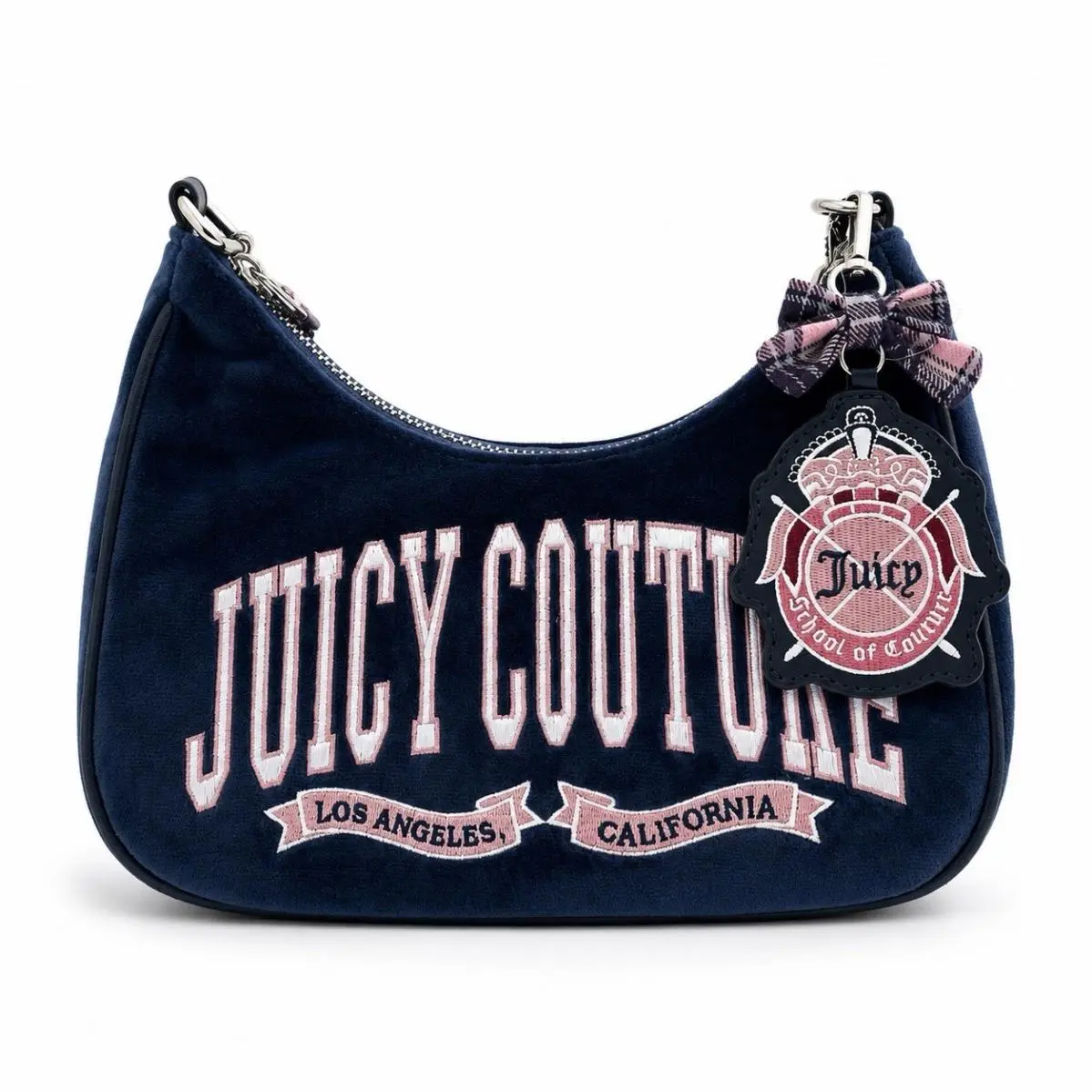 Juicy Couture Navy Regal Blue Couture University Shoulder Bag W/charm Bow - Handle/Strap: Navy Blue & Silver, Hardware: Silver, Exterior: Navy Regal Blue