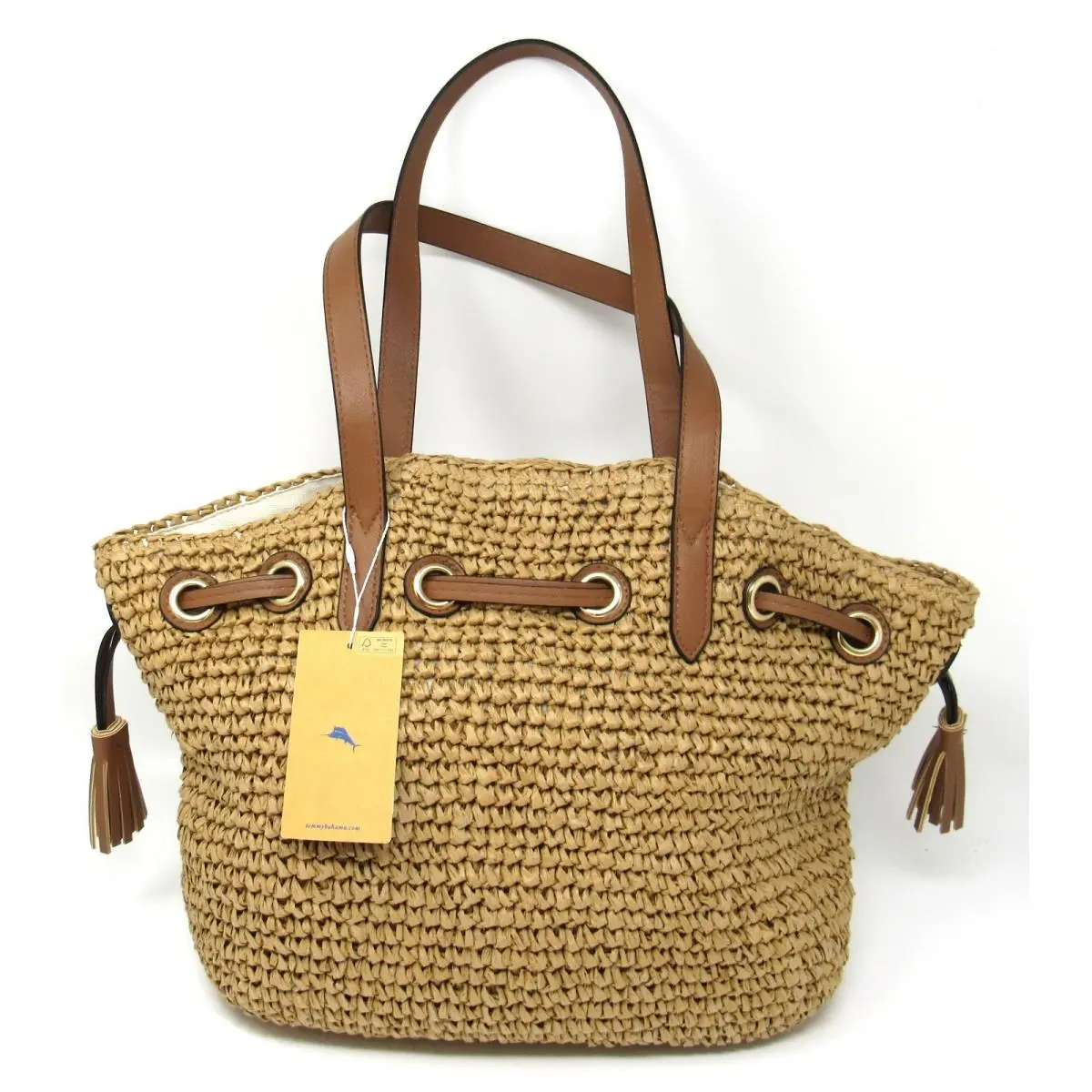 Tommy Bahama Straw Woven Tote Shoulder Bag Natural Brown w/ Tags