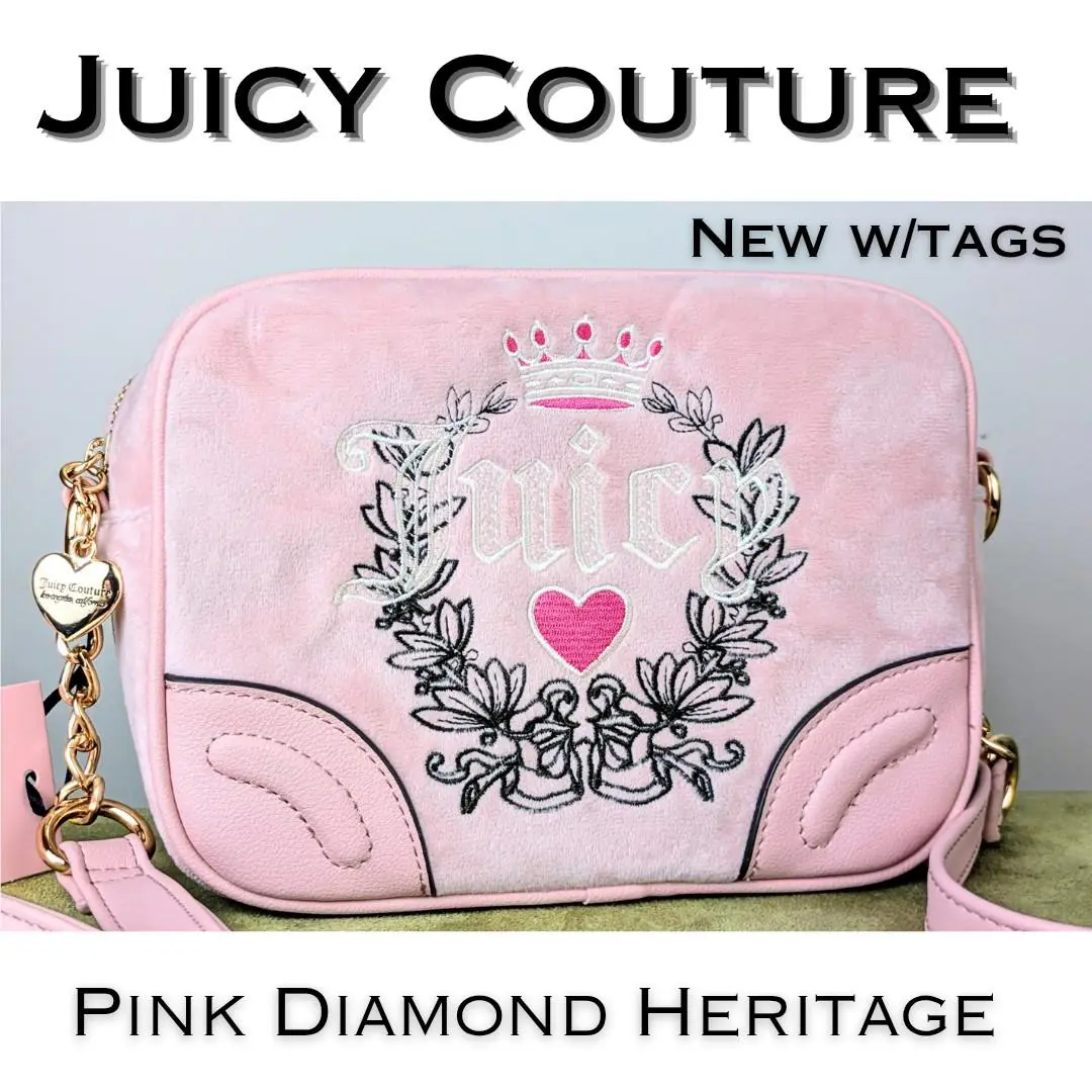 Pink Diamond Heritage Crossbody Bag Velour Embroidered Heart by Juicy Couture