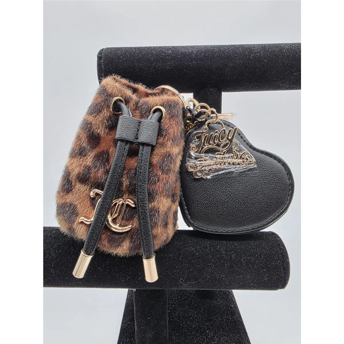 Top Draw String and Heart Micro Mini Wristlet Bag Natural Leopard by Juicy Couture