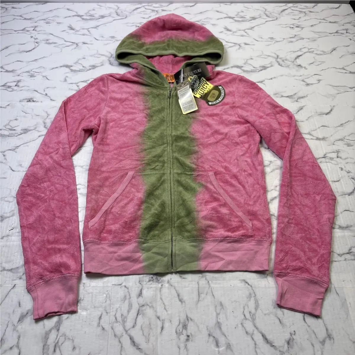 Y2K Vtg  S Pink Lime Green Watermelon Wash Velour Jacket by Juicy Couture