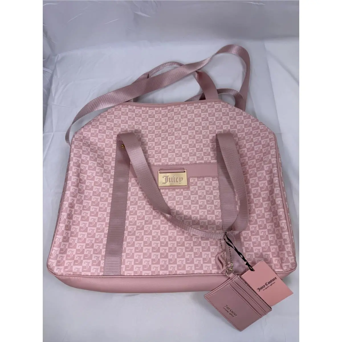 Pink Checkered Monogram Weekender Duffel Bag with Card Holder by Juicy Couture