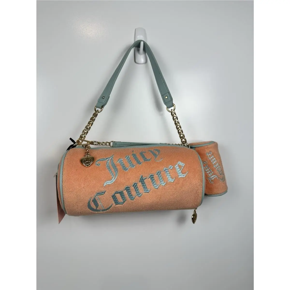 “choose Juicy Ii” Barrel Bag Peach Fuzz/ Pastel Turquoise by Juicy Couture