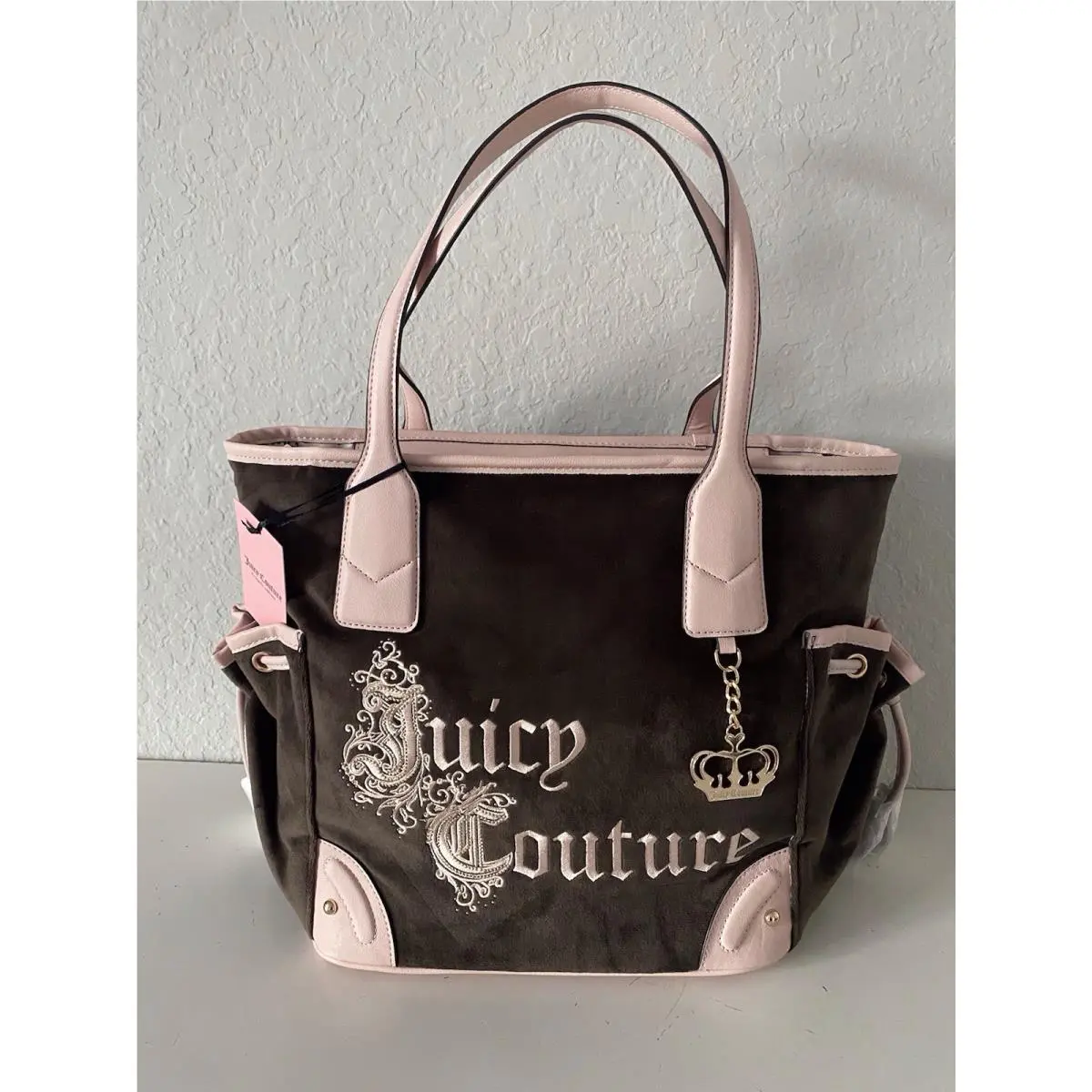 Renaissance Tote In Chocolate Velvet Embroidered W/crown Charm by Juicy Couture