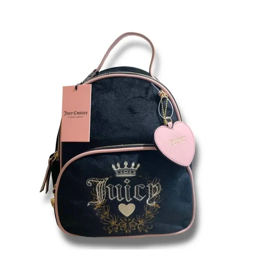 Black Backpack Licorice Embroidered Velour Mini Backpack Bag by Juicy Couture