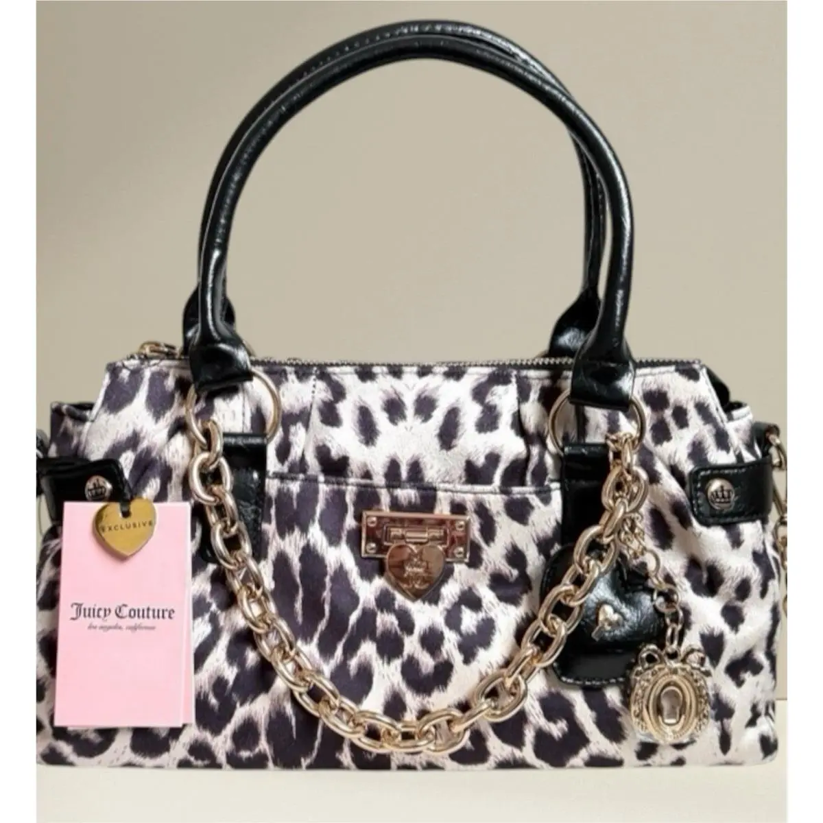 Snow Leopard Fashionable Crossbody Satchel Bag Chain Charms by Juicy Couture