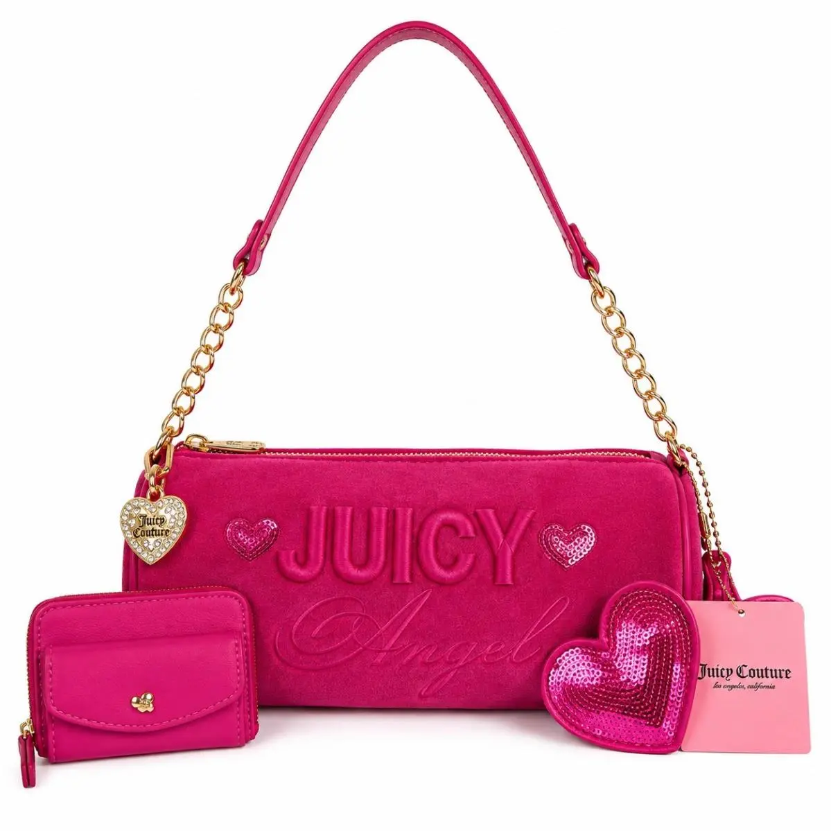 Juicy Angel Barrel Bag Raspberry Tart Pink Velour Shoulder Purse by Juicy Couture