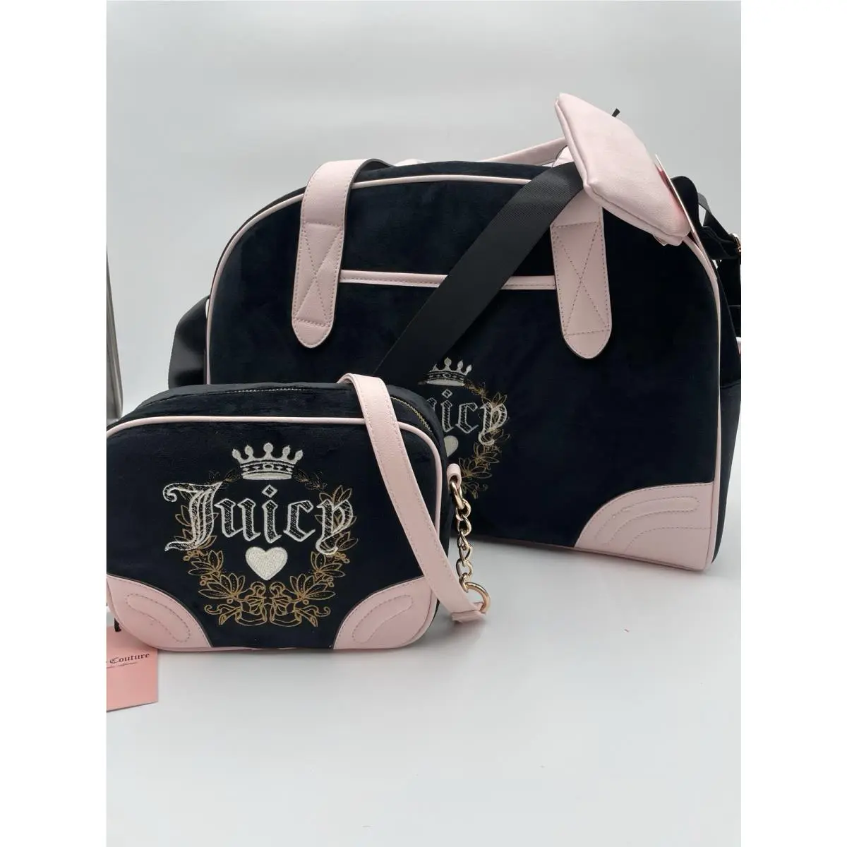 Black Pink Heritage Weekender and Crossbody Purse Set by Juicy Couture