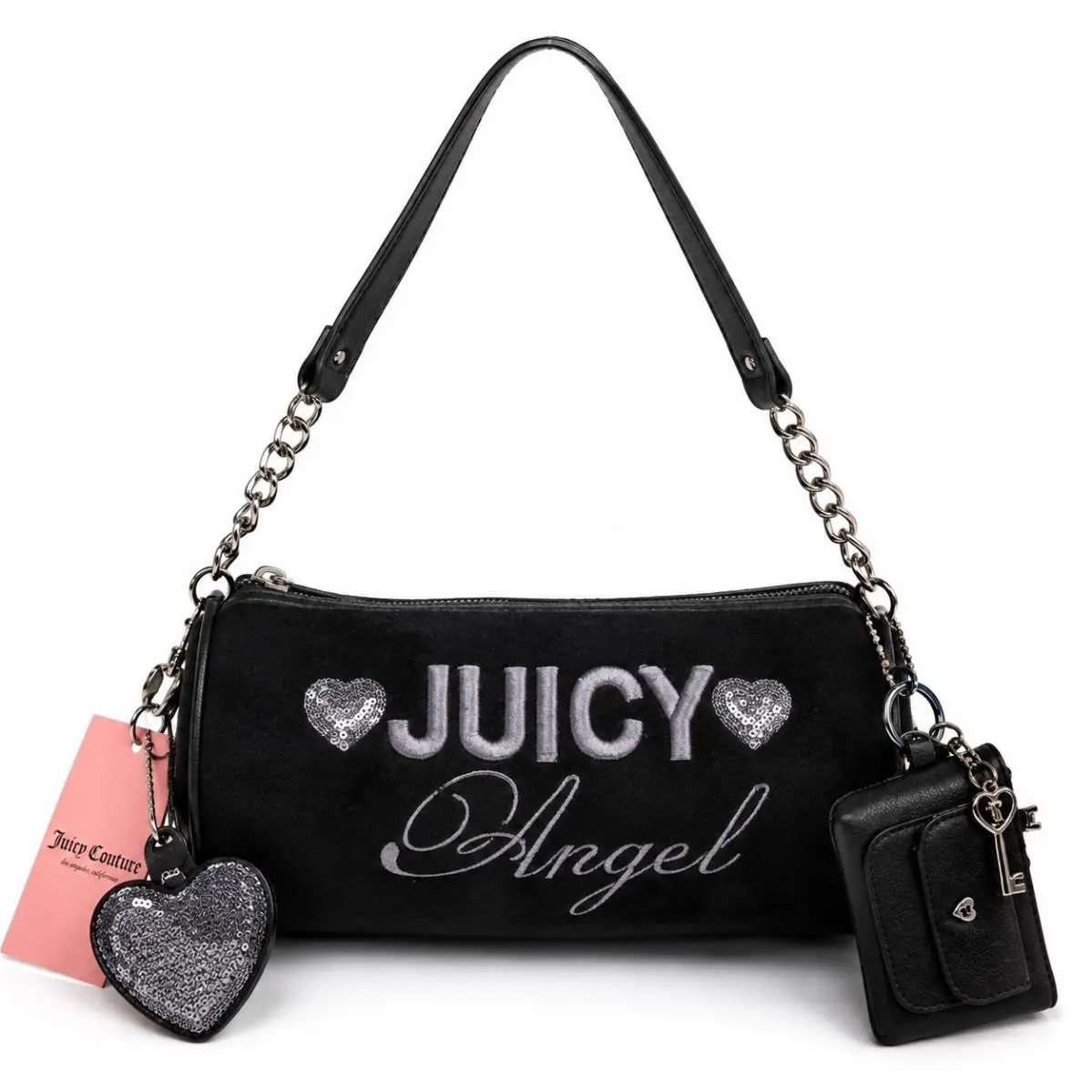 Juicy Angel Barrel Shoulder Bag Black Heart Charm Pouch by Juicy Couture