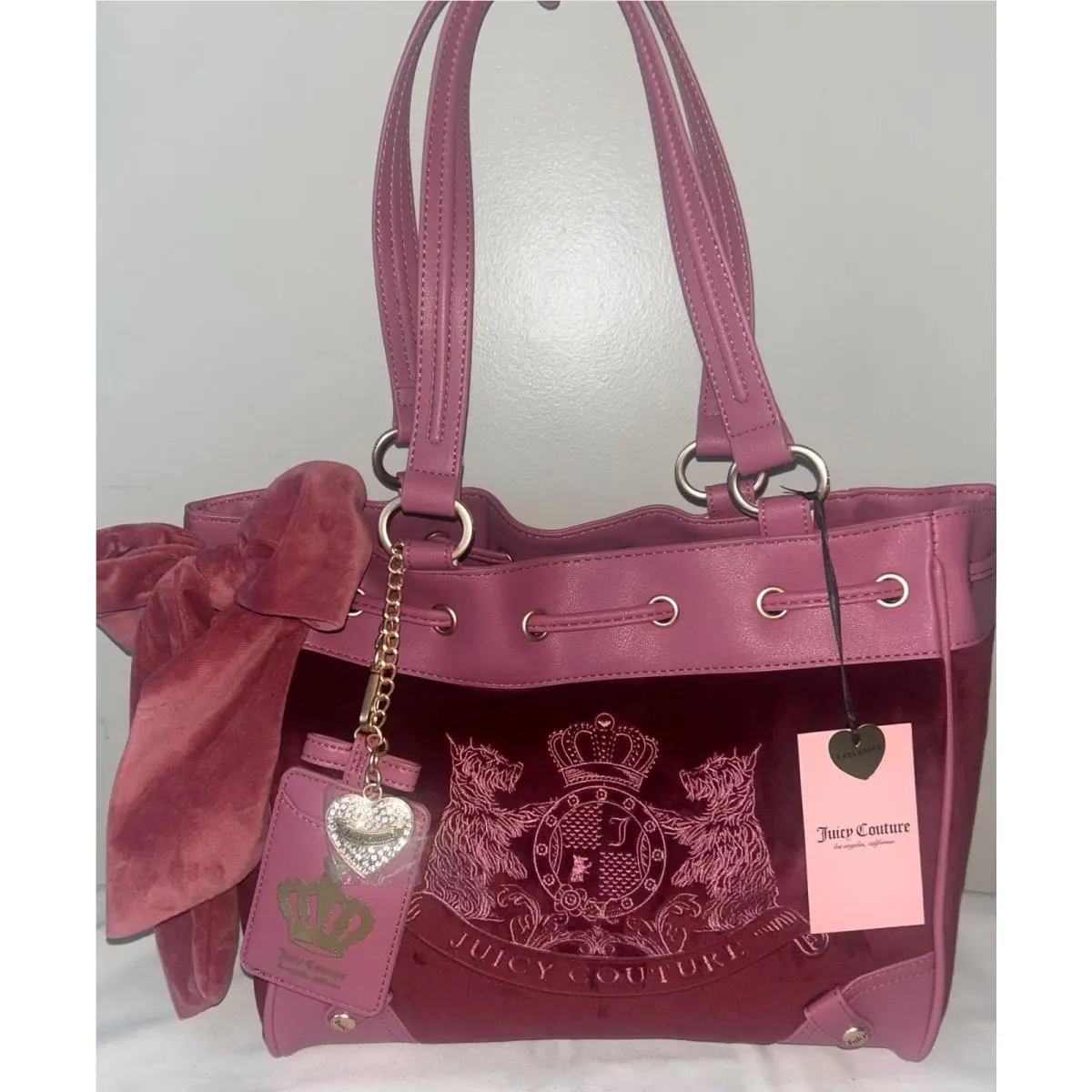Daydreamer Scottie Dogs Velour Tote Cranberry Juicy by Juicy Couture