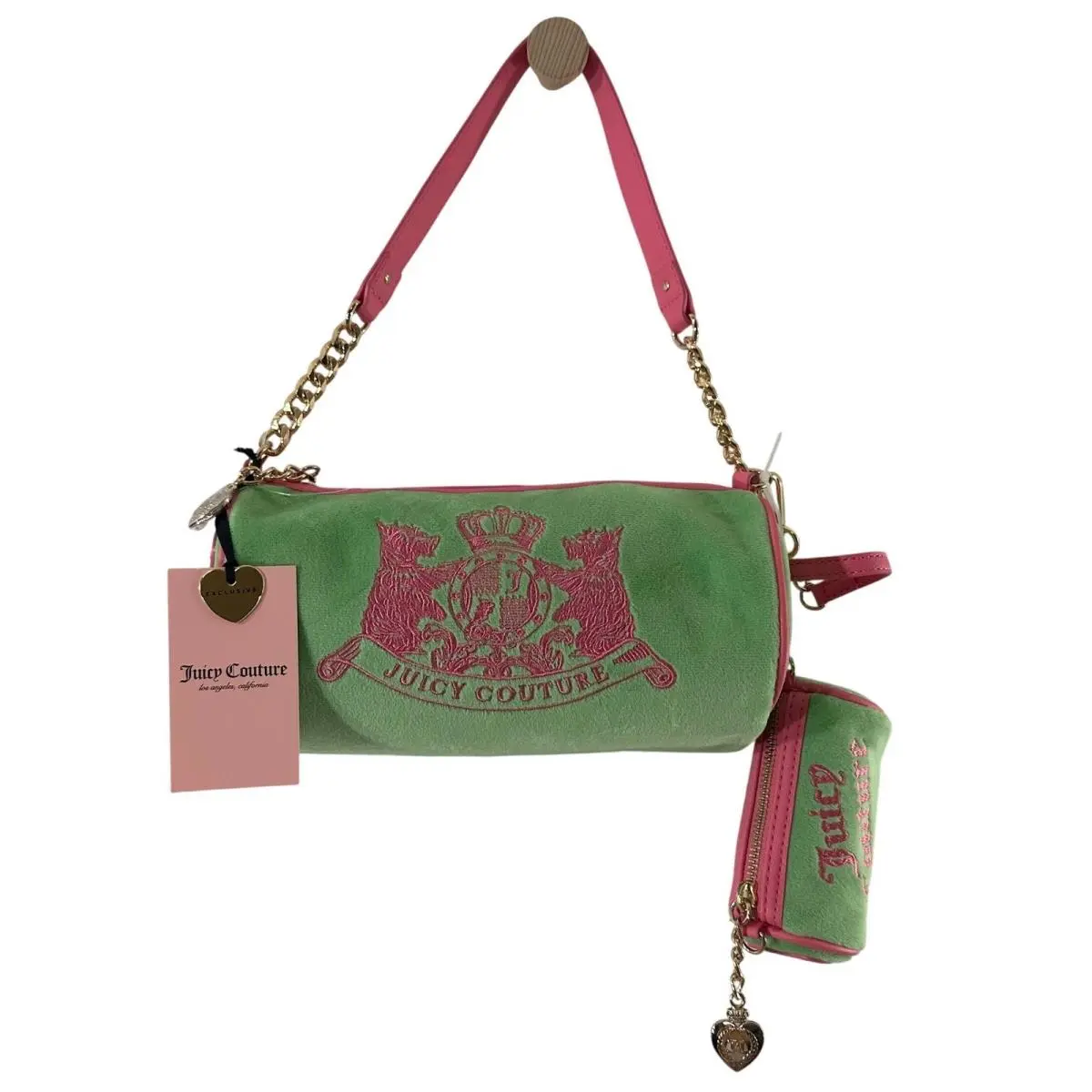 Retro Green Pink Velour Scottie Dogs Barrel Satchel Bag by Juicy Couture