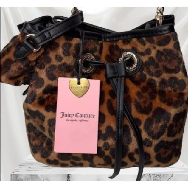 Viral  Bucket Challenge Natural Leopard Bag + Mini Bag Charm by Juicy Couture