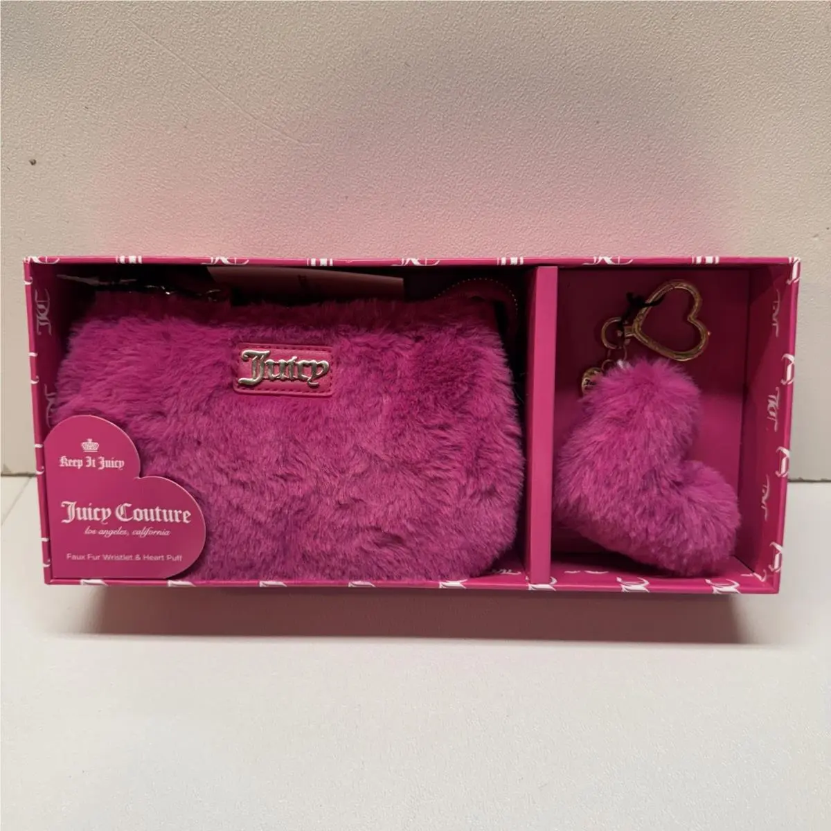Fur Satchel Bag Set Pink Heart Lock Keychain Fuzzy by Juicy Couture