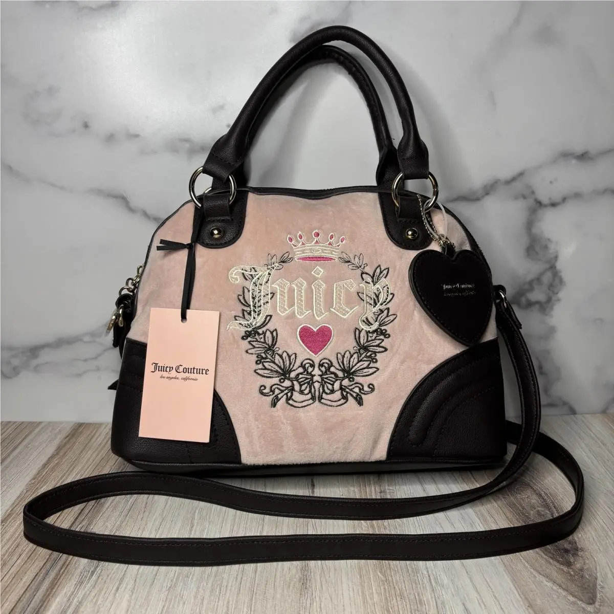 Heritage Velour Satchel Bag Womens Pink Diamond Embroidered by Juicy Couture