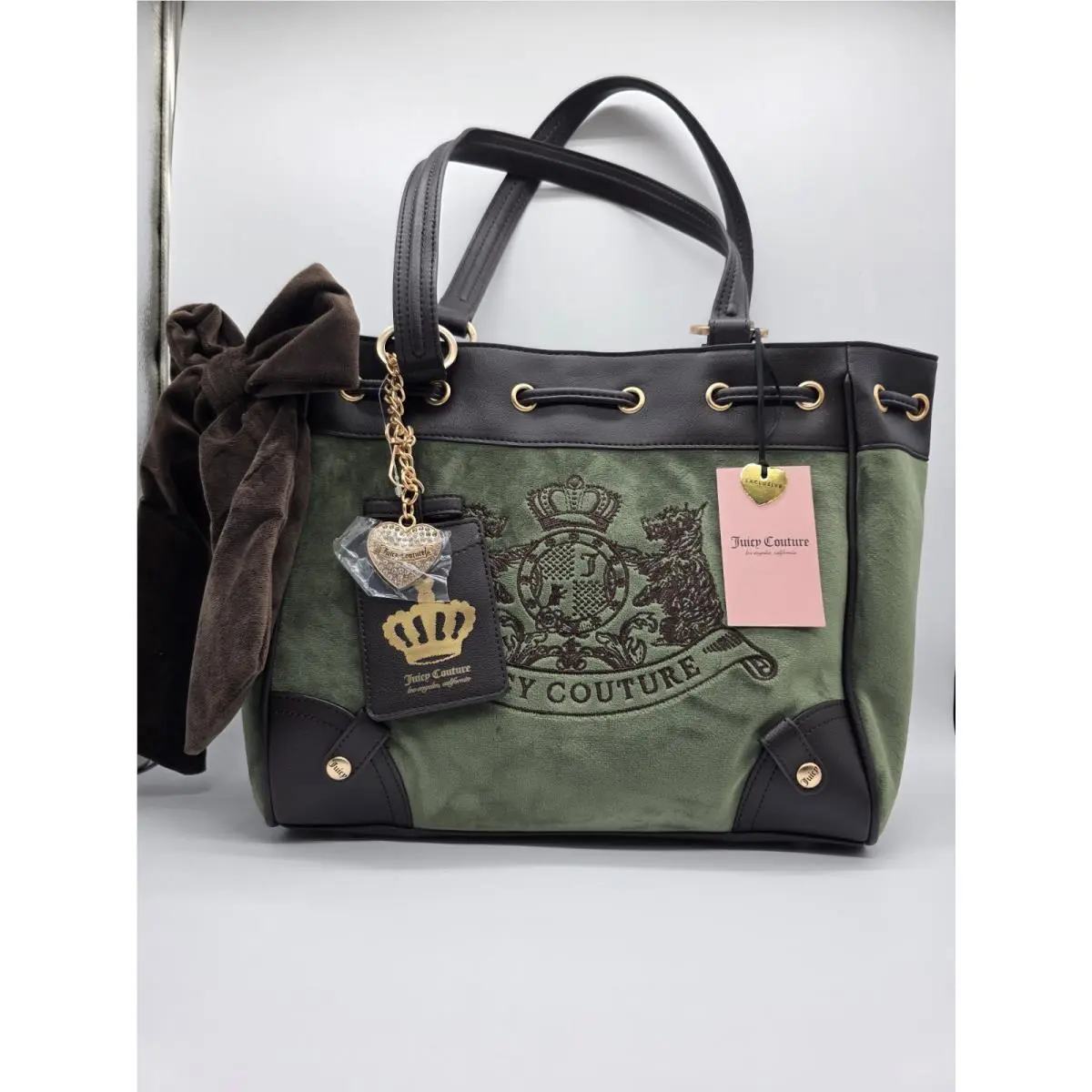 Classic Scottie Dogs Tote Bag Super Green Chocolate Bow by Juicy Couture
