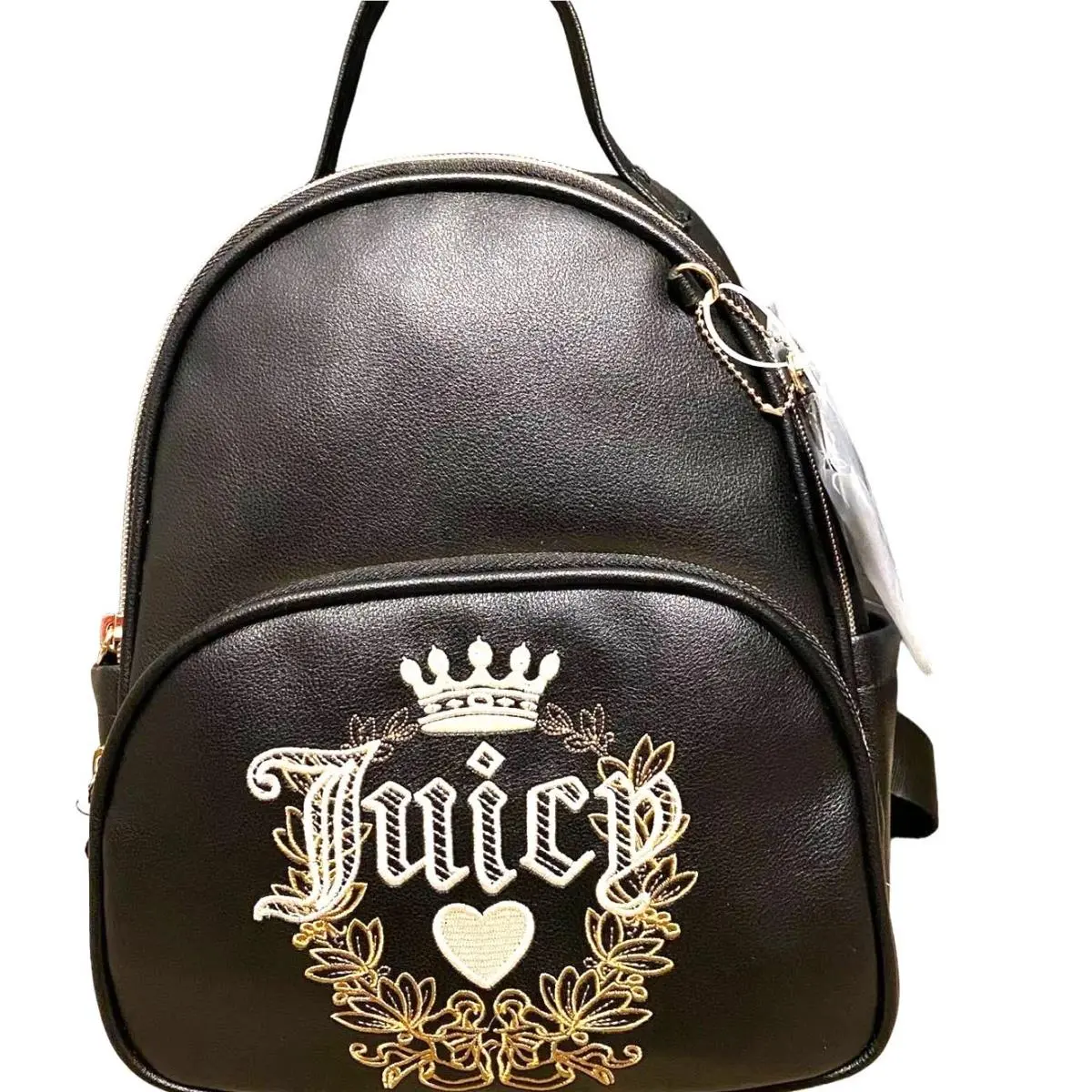 Spell Out Licorice Heritage Black Goth Leather Backpack by Juicy Couture