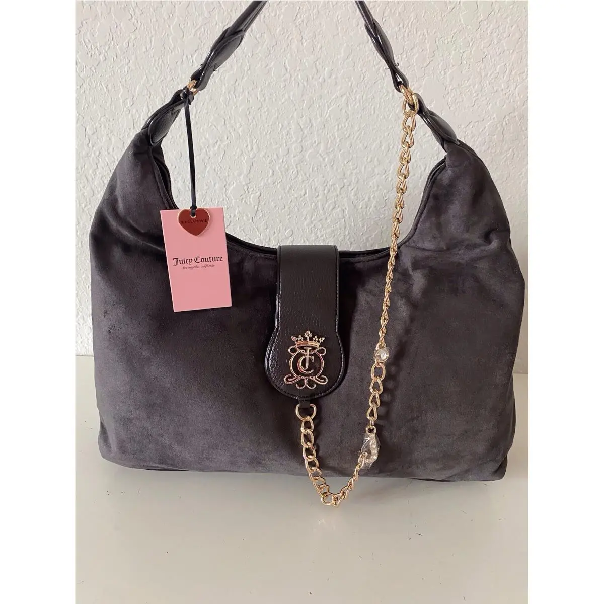 Juicy Royal Crest Large Hobo Coho Chocolate Suede W/chain Viral by Juicy Couture